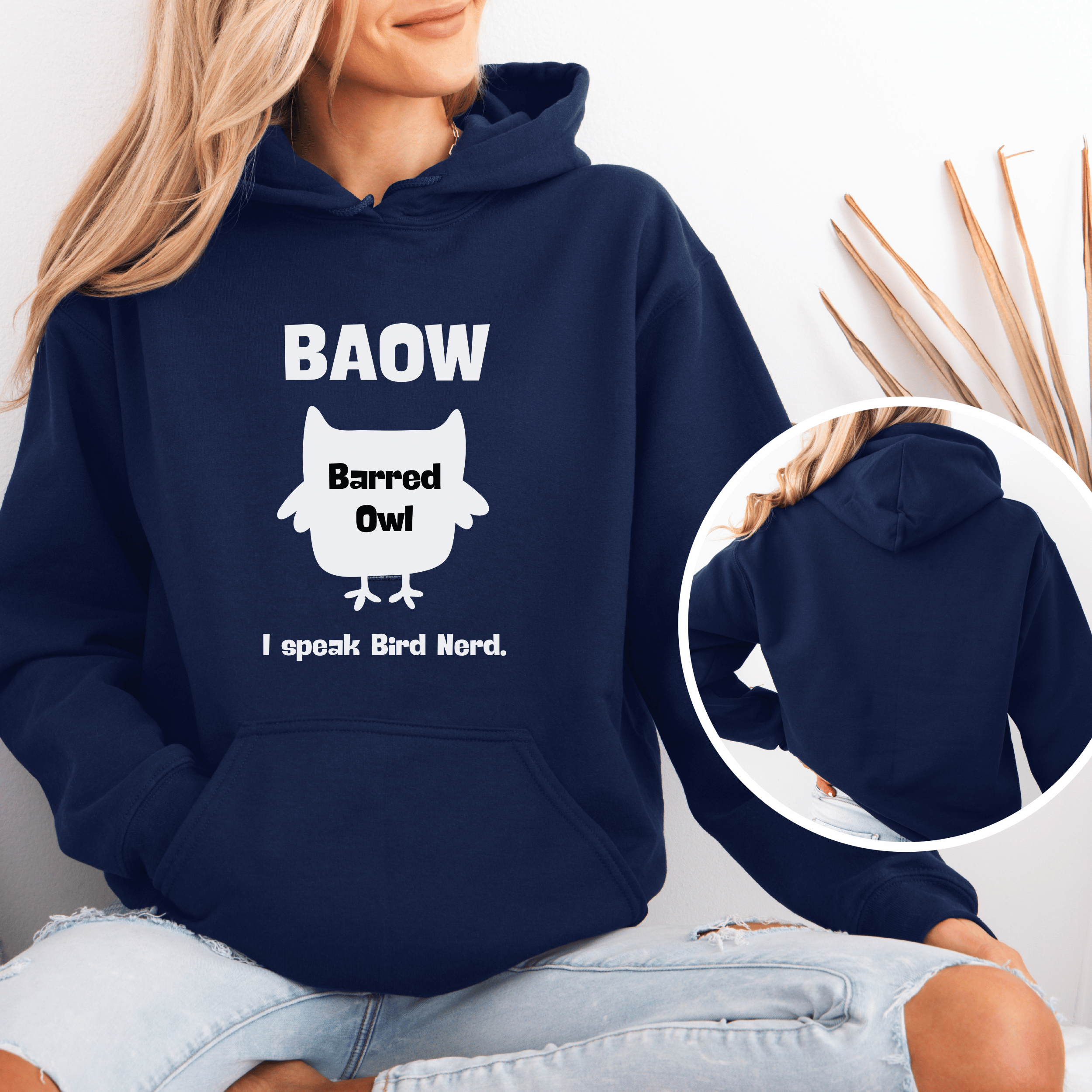 Barred Owl "I Speak Bird Nerd" Hoodie – Cute Owl Graphic Sweatshirt for Bird Lovers & Outdoor Enthusiasts | Black, Navy, Ash or Gray Heather product thumbnail image Barred Owl "I Speak Bird Nerd" Hoodie – Cute Owl Graphic Sweatshirt for Bird Lovers & Outdoor Enthusiasts | Black, Navy, Ash or Gray Heather product thumbnail image