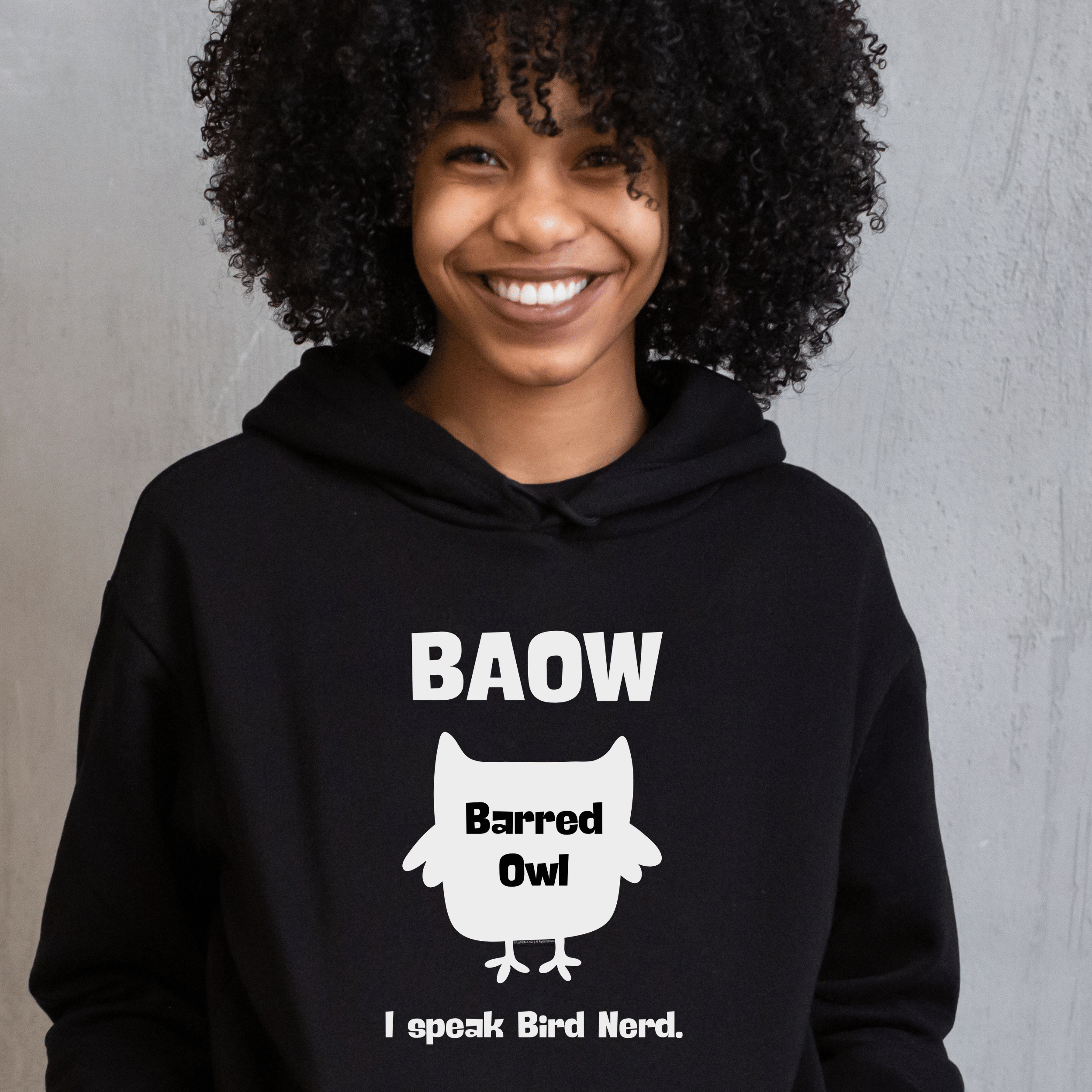 Barred Owl "I Speak Bird Nerd" Hoodie – Cute Owl Graphic Sweatshirt for Bird Lovers & Outdoor Enthusiasts | Black, Navy, Ash or Gray Heather product thumbnail image Barred Owl "I Speak Bird Nerd" Hoodie – Cute Owl Graphic Sweatshirt for Bird Lovers & Outdoor Enthusiasts | Black, Navy, Ash or Gray Heather product thumbnail image