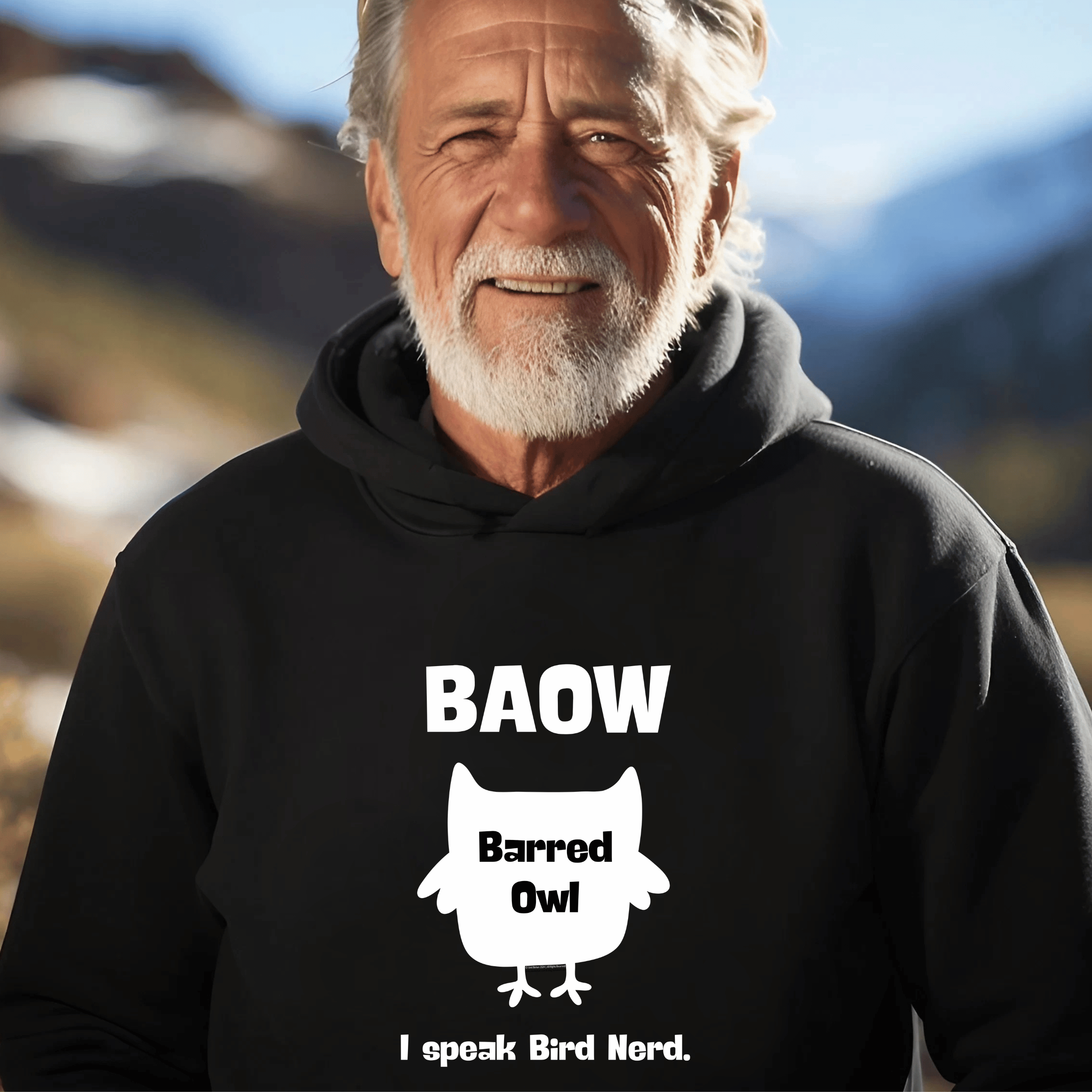 Barred Owl "I Speak Bird Nerd" Hoodie – Cute Owl Graphic Sweatshirt for Bird Lovers & Outdoor Enthusiasts | Black, Navy, Ash or Gray Heather product thumbnail image Barred Owl "I Speak Bird Nerd" Hoodie – Cute Owl Graphic Sweatshirt for Bird Lovers & Outdoor Enthusiasts | Black, Navy, Ash or Gray Heather product thumbnail image