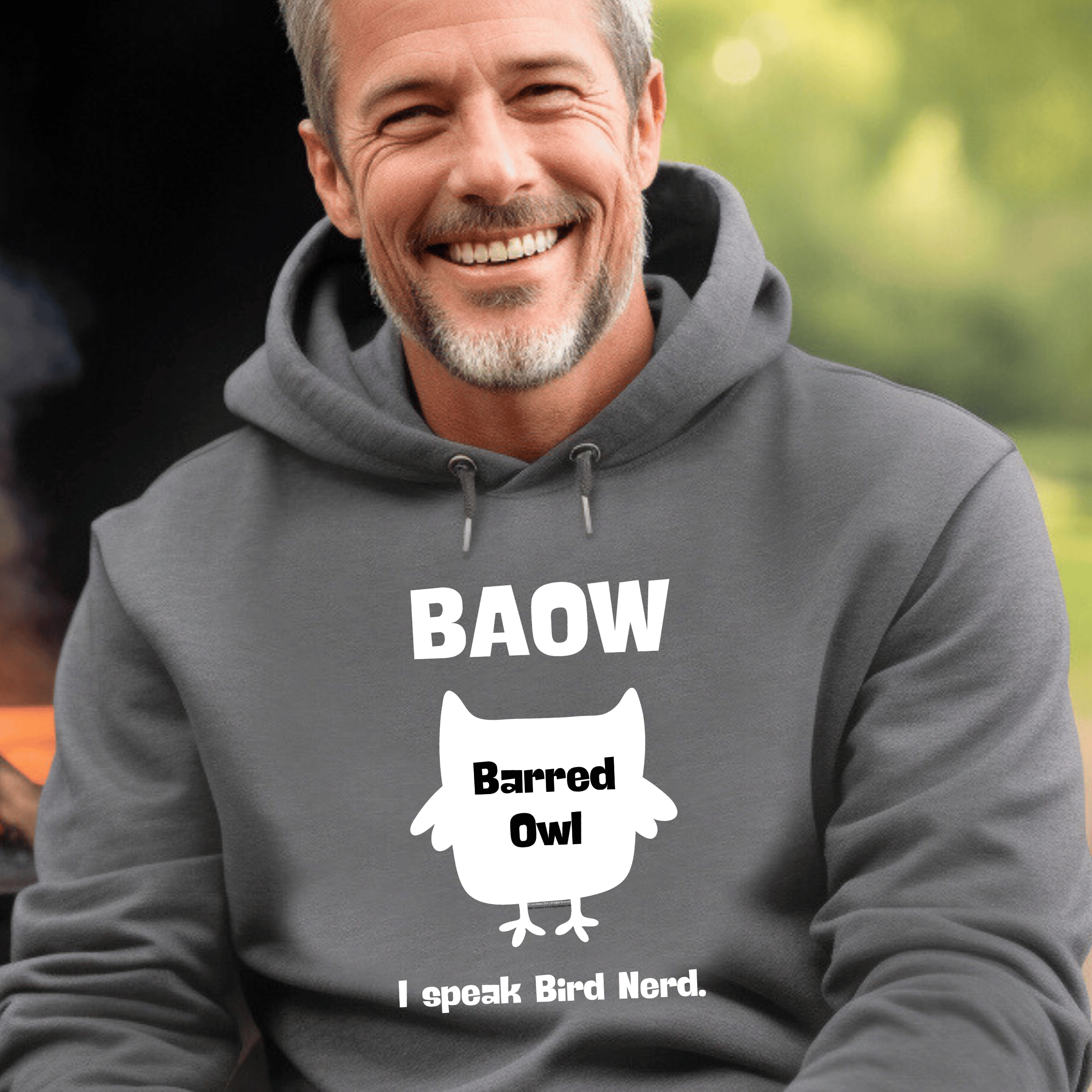 Barred Owl "I Speak Bird Nerd" Hoodie – Cute Owl Graphic Sweatshirt for Bird Lovers & Outdoor Enthusiasts | Black, Navy, Ash or Gray Heather product thumbnail image Barred Owl "I Speak Bird Nerd" Hoodie – Cute Owl Graphic Sweatshirt for Bird Lovers & Outdoor Enthusiasts | Black, Navy, Ash or Gray Heather product thumbnail image