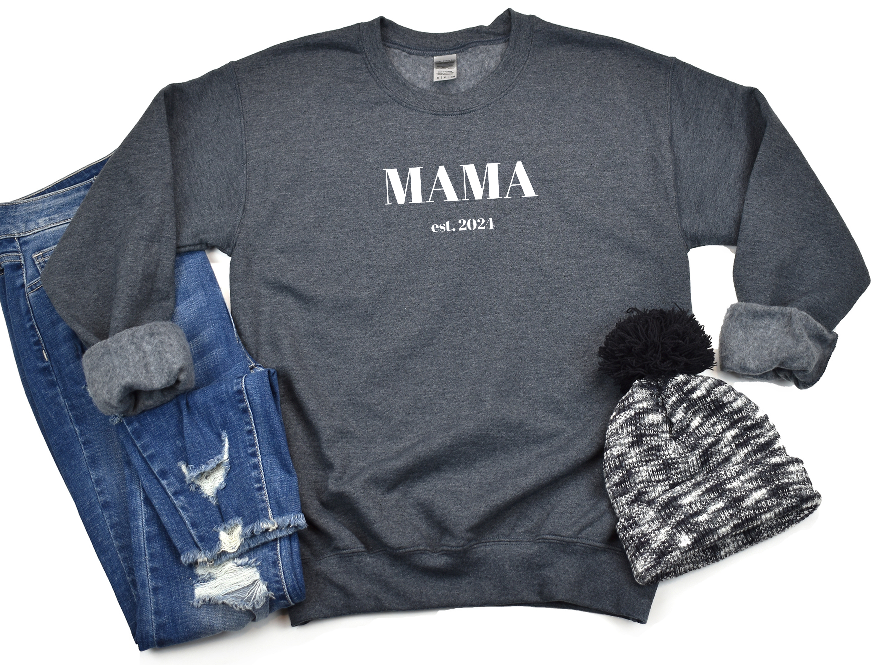 Mama est 2024 Sweatshirt, Mom Birthday Present, New Mom Sweater, Mama Sweatshirt product thumbnail image Mama est 2024 Sweatshirt, Mom Birthday Present, New Mom Sweater, Mama Sweatshirt product thumbnail image