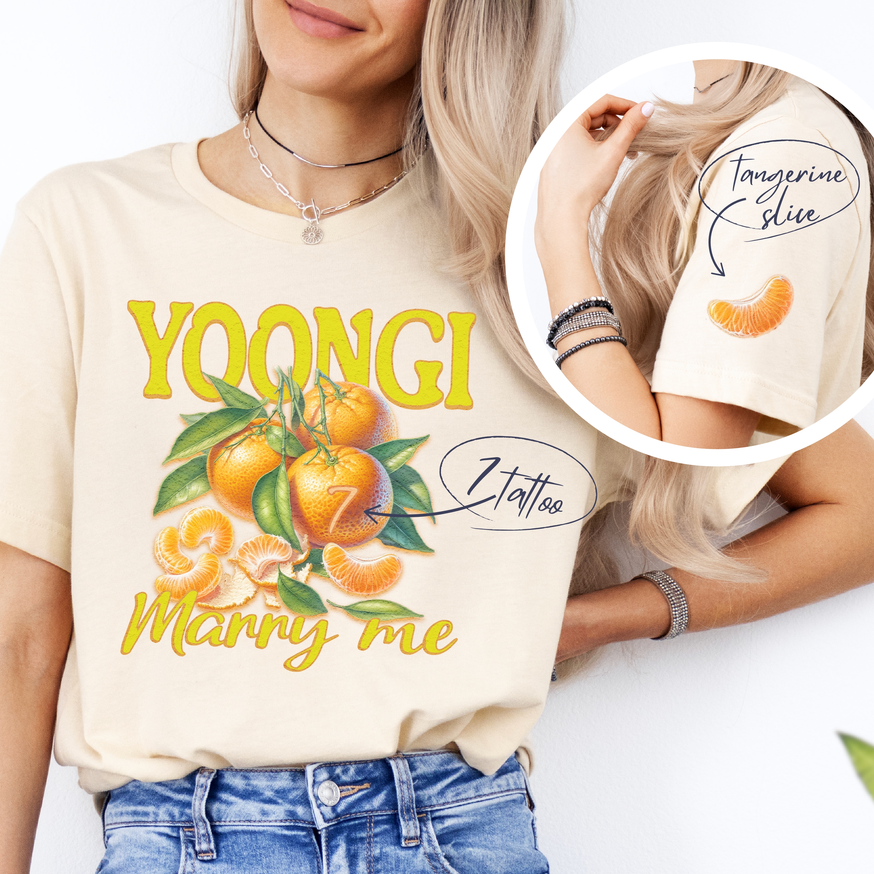 Yoongi Marry Me T-shirt With Tangerine Sleeve Print, Designed by Army for Army product thumbnail image Yoongi Marry Me T-shirt With Tangerine Sleeve Print, Designed by Army for Army product thumbnail image