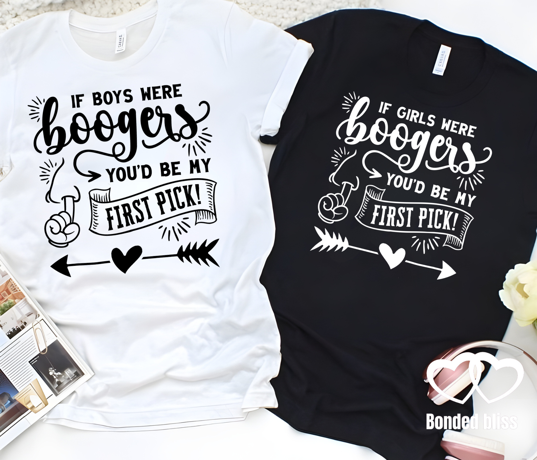 "Playful Couple's Matching T-Shirts – 'You’d Be My First Pick' Design "Playful Couple's Matching T-Shirts – 'You’d Be My First Pick' Design