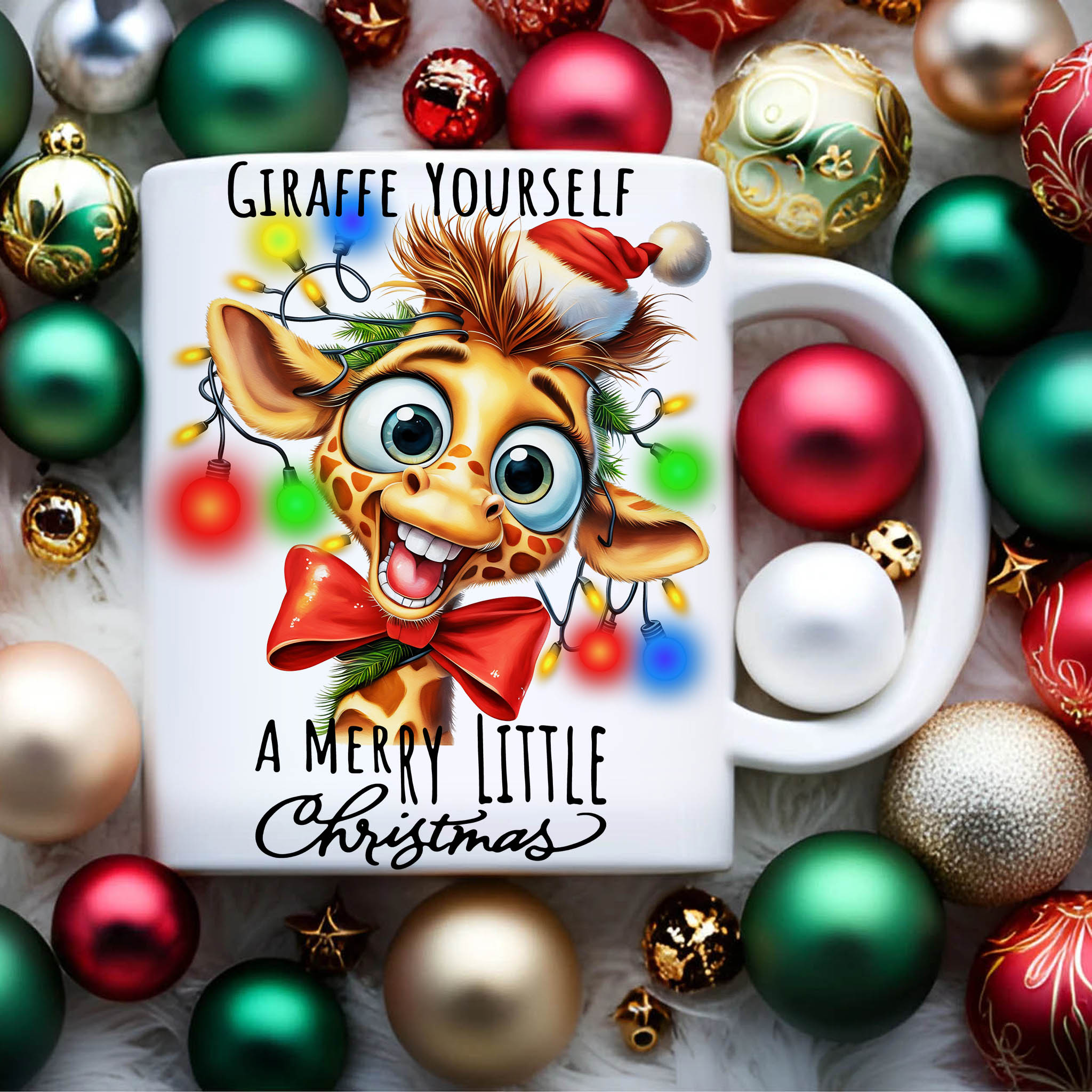 Cute Giraffe Yourself A Merry Little Christmas Ceramic Mug, (11oz, 15oz) product thumbnail image