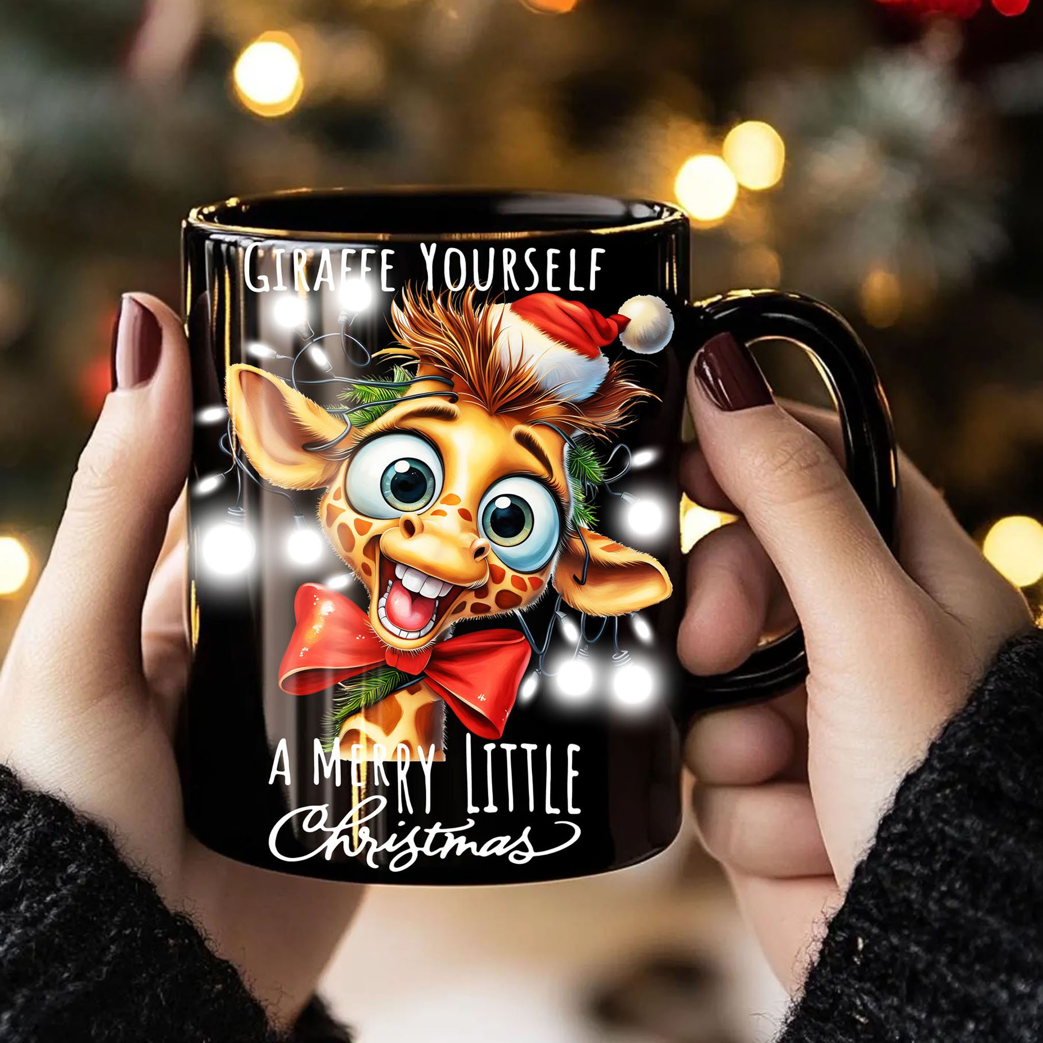 Cute Giraffe Yourself A Merry Little Christmas Black Mug (11oz, 15oz) product thumbnail image