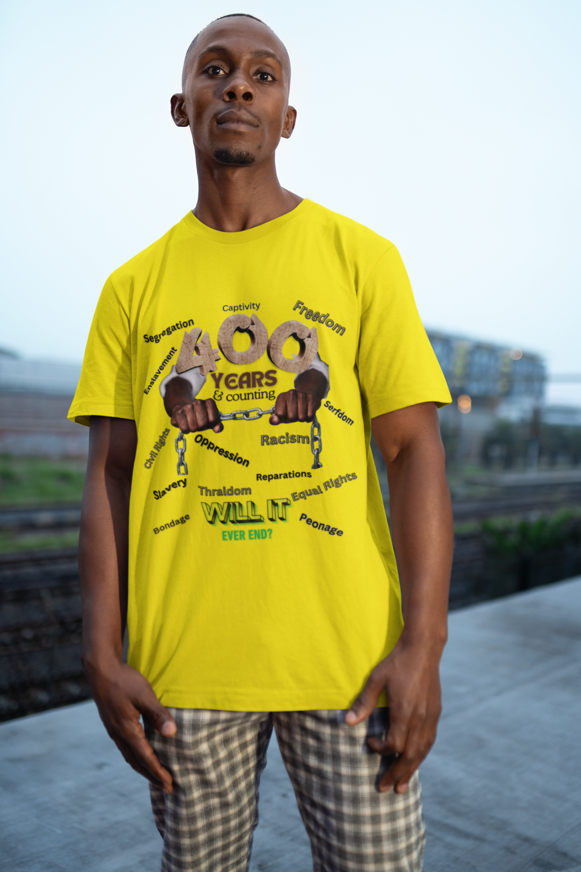 400 Years: Will It Ever End? Unisex Soft Style T-Shirt, Black History T-Shirts, Black Empowerment Tees, CRT Clothing, History Can't Be Erased product thumbnail image