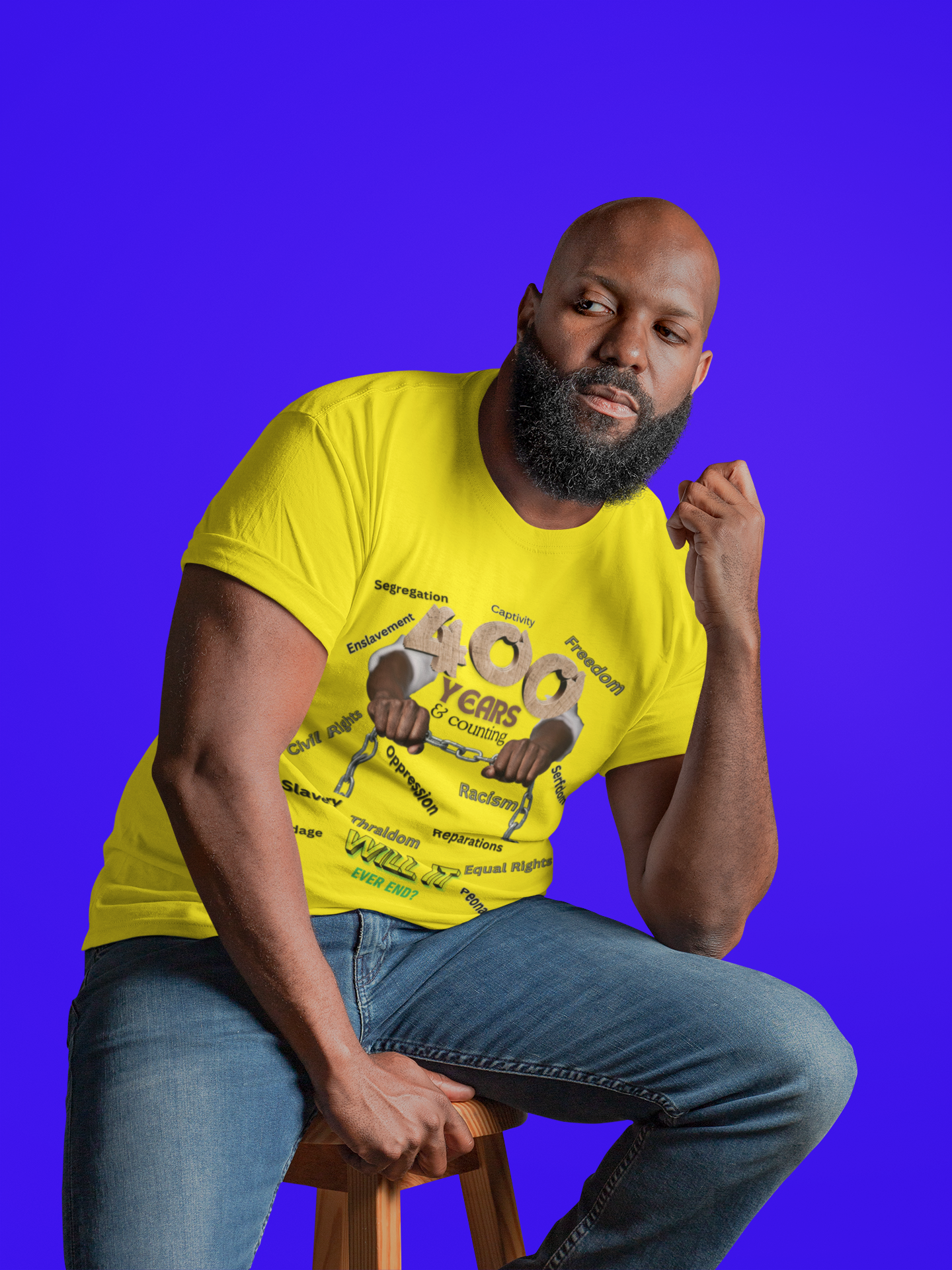 400 Years: Will It Ever End? Unisex Soft Style T-Shirt, Black History T-Shirts, Black Empowerment Tees, CRT Clothing, History Can't Be Erased product thumbnail image