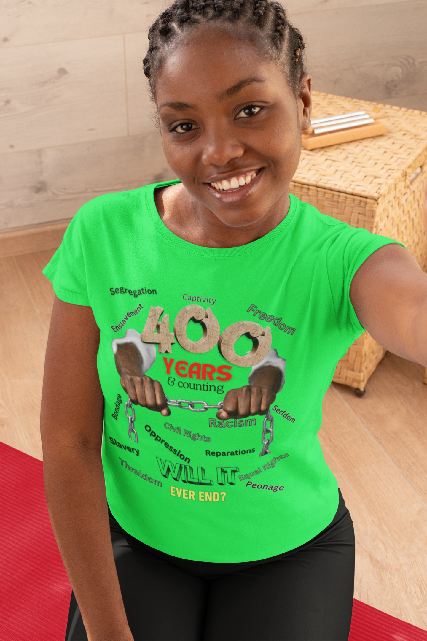 400 Years: Will It Ever End? Unisex Soft Style T-Shirt, Black History T-Shirts, Black Empowerment Tees, CRT Clothing, History Can't Be Erased product thumbnail image