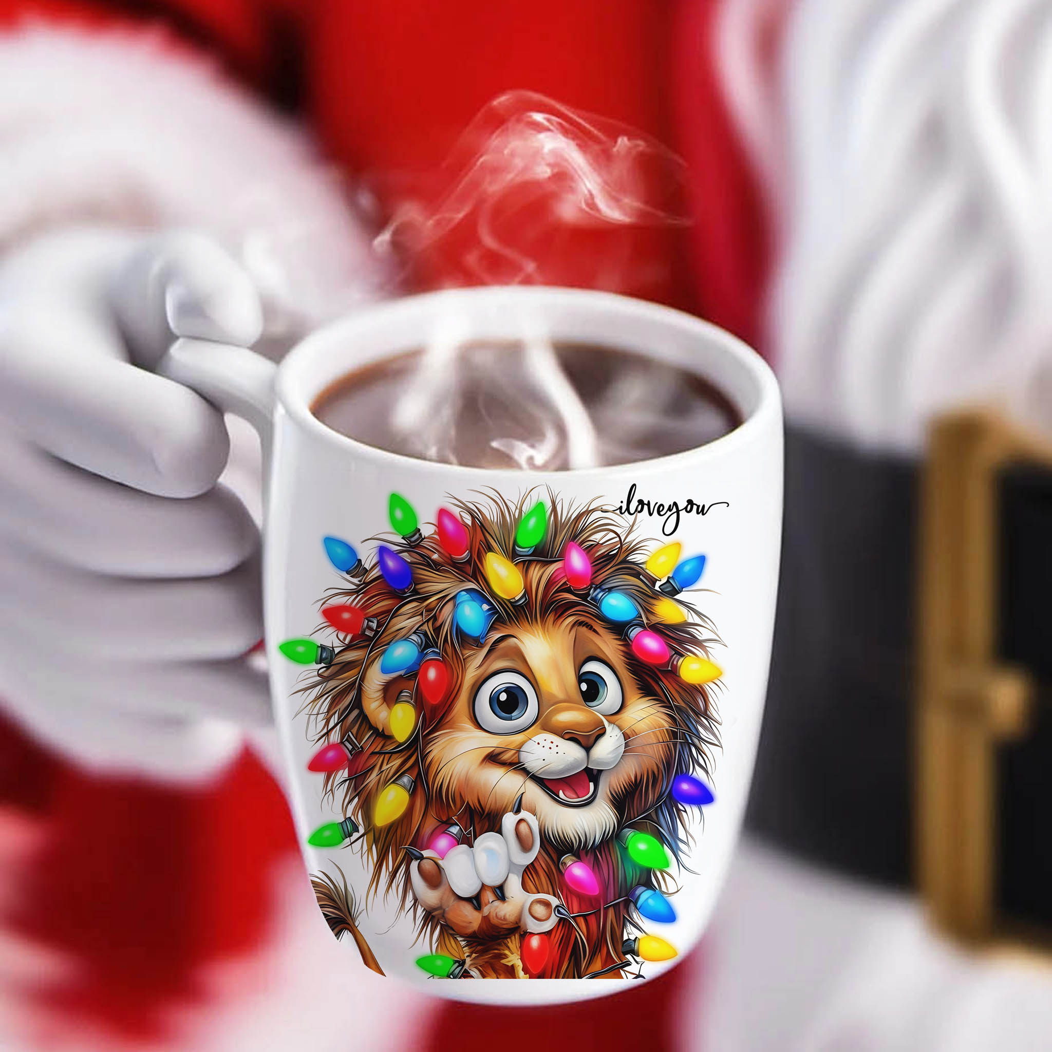 Cute Xmas Lion ILY American Sign Language ASL I Love You Ceramic Mug, (11oz, 15oz) product thumbnail image