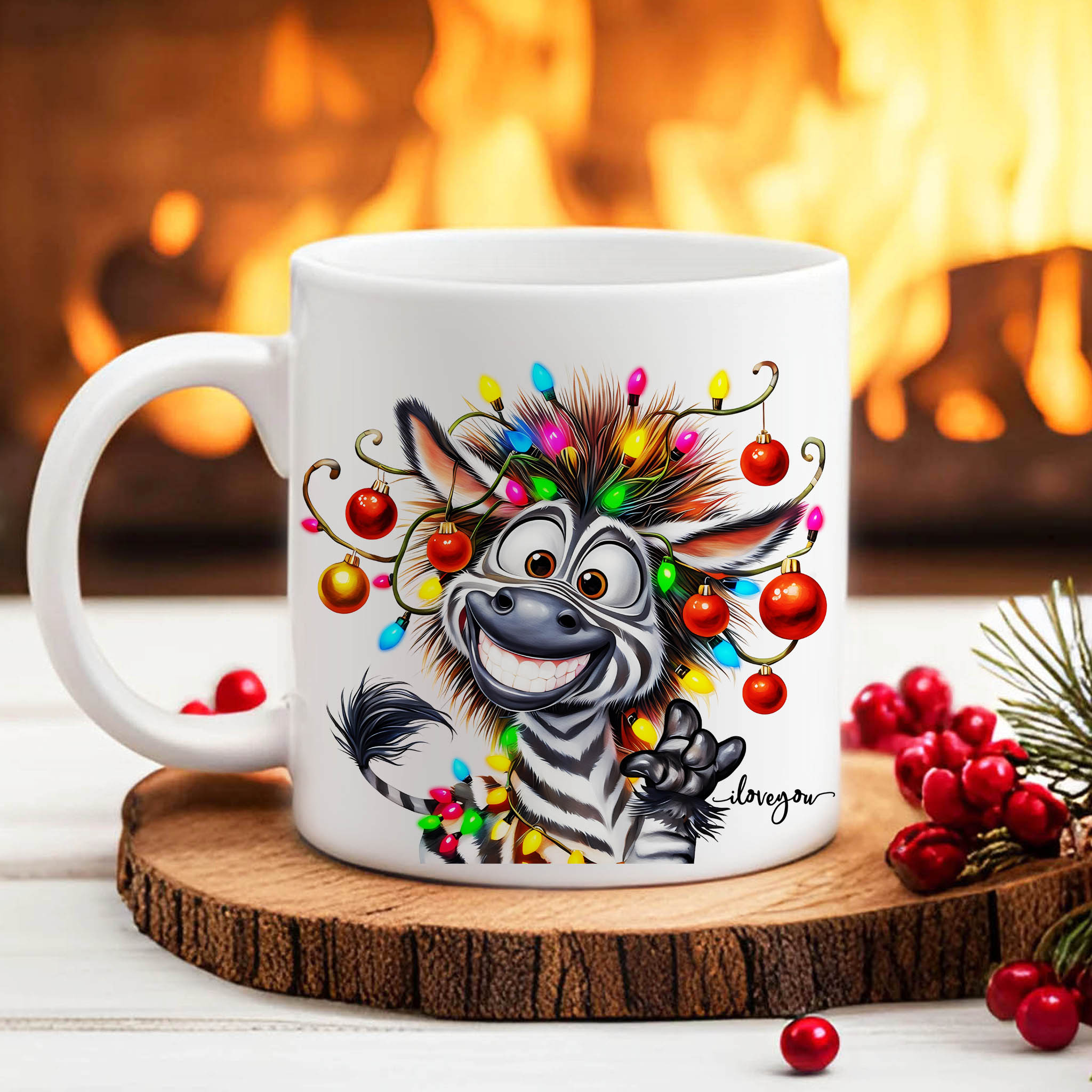 Cute Xmas Zebra ILY American Sign Language ASL I Love You Ceramic Mug, (11oz, 15oz) product thumbnail image