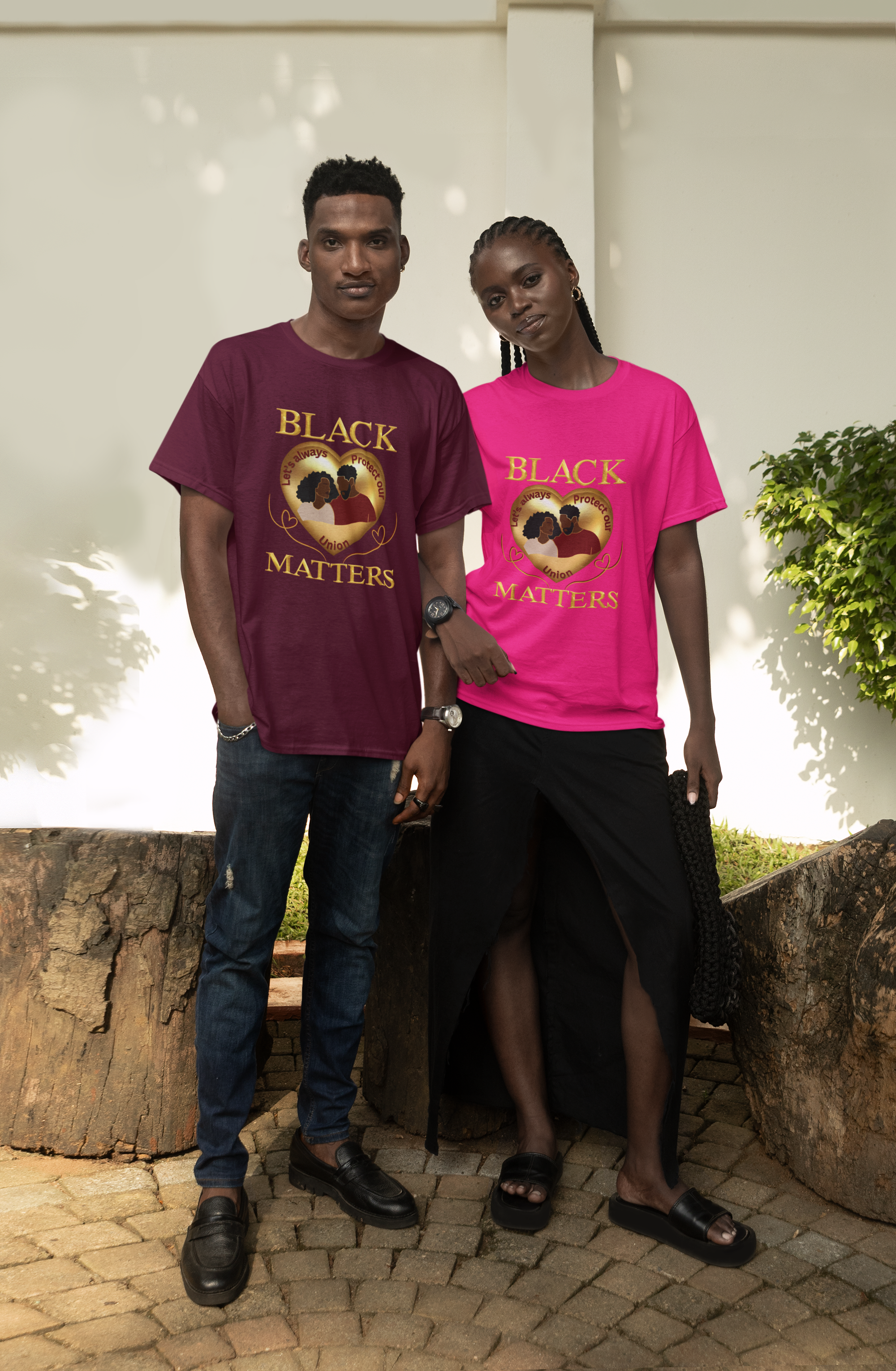 Black Love Matters, BLM T-shirts, Black History Shirts, Valentine Couples T-Shirts, Couples T-shirt with a Golden Heart, Matching T-Shirts product thumbnail image