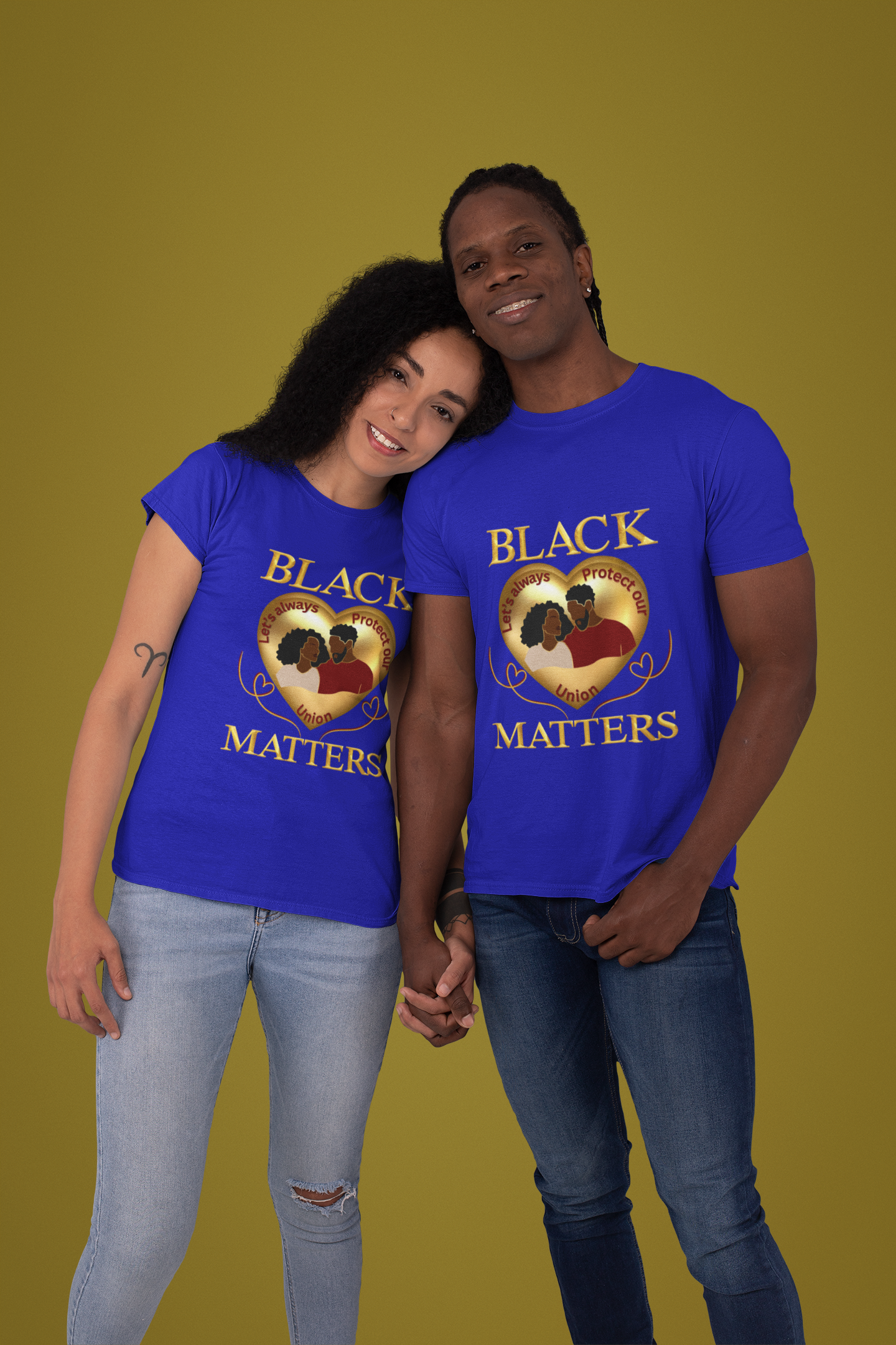 Black Love Matters, BLM T-shirts, Black History Shirts, Valentine Couples T-Shirts, Couples T-shirt with a Golden Heart, Matching T-Shirts product thumbnail image