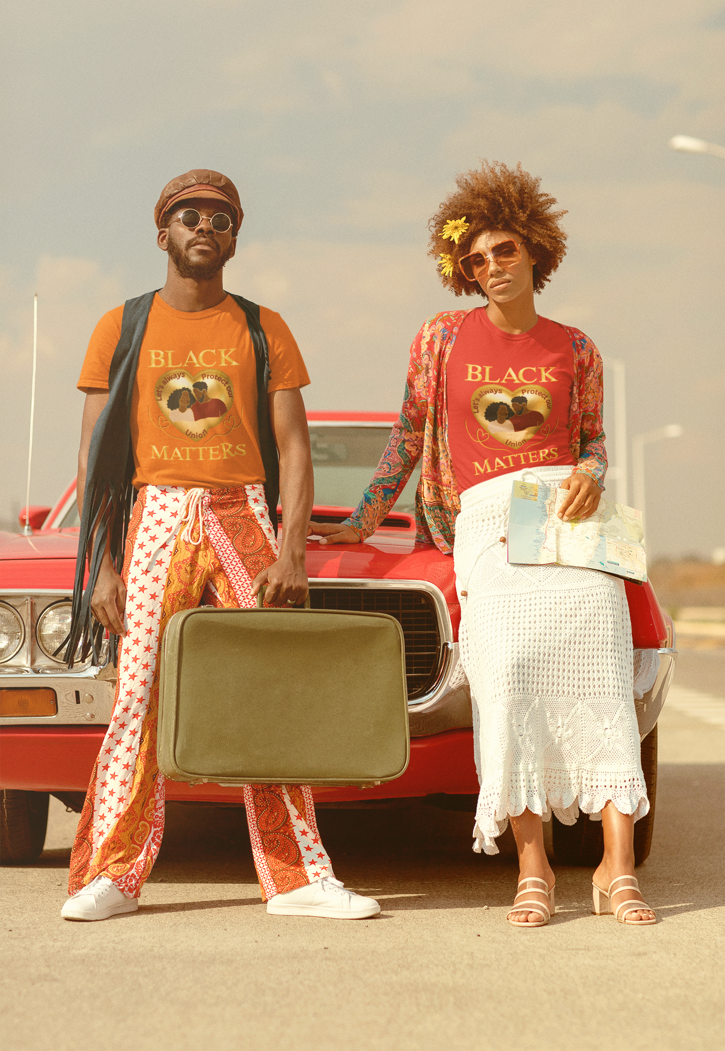 Black Love Matters, BLM T-shirts, Black History Shirts, Valentine Couples T-Shirts, Couples T-shirt with a Golden Heart, Matching T-Shirts product thumbnail image
