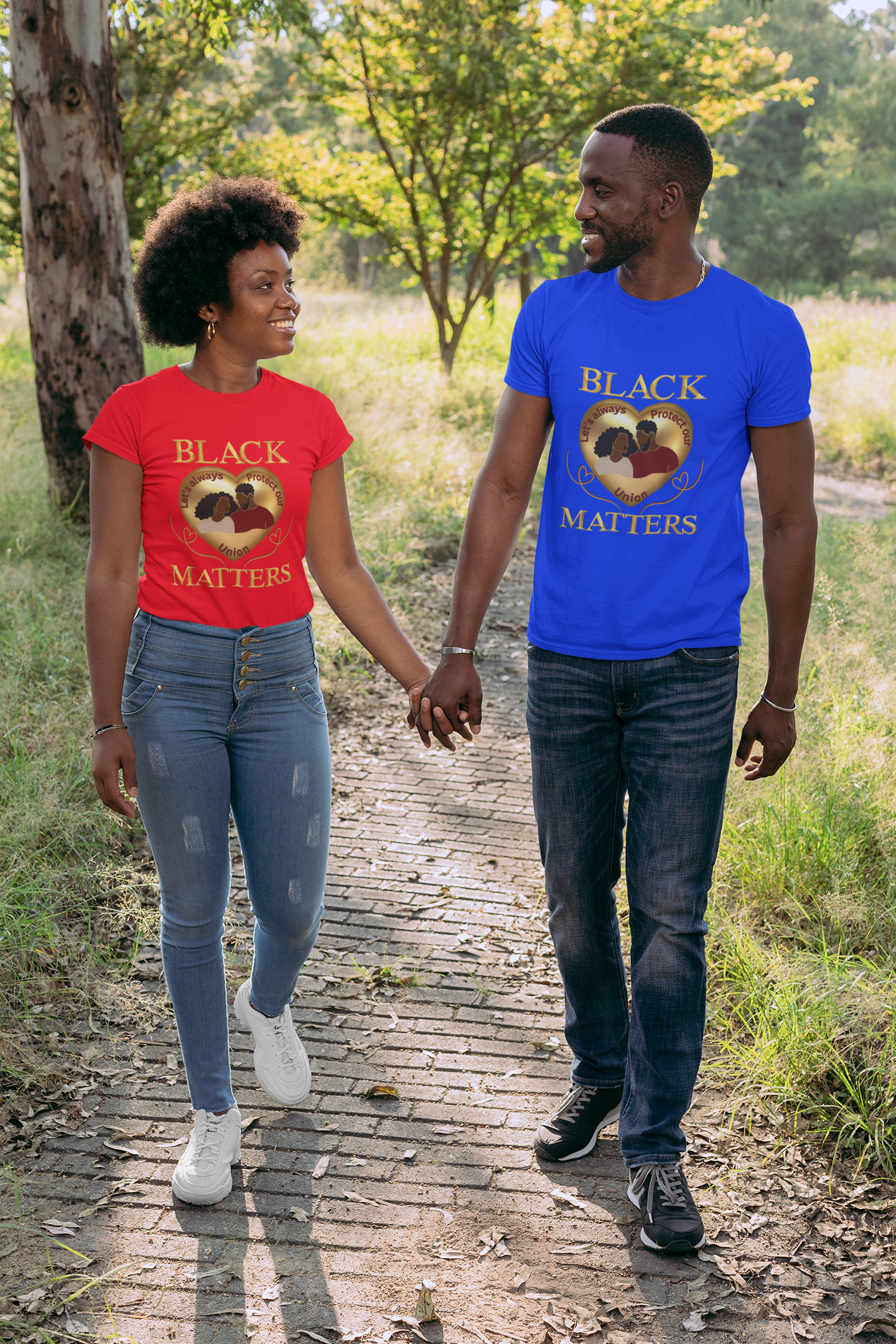 Black Love Matters, BLM T-shirts, Black History Shirts, Valentine Couples T-Shirts, Couples T-shirt with a Golden Heart, Matching T-Shirts product thumbnail image
