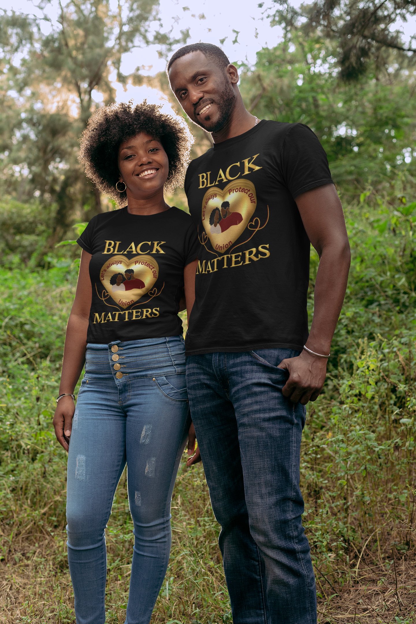 Black Love Matters, BLM T-shirts, Black History Shirts, Valentine Couples T-Shirts, Couples T-shirt with a Golden Heart, Matching T-Shirts product thumbnail image