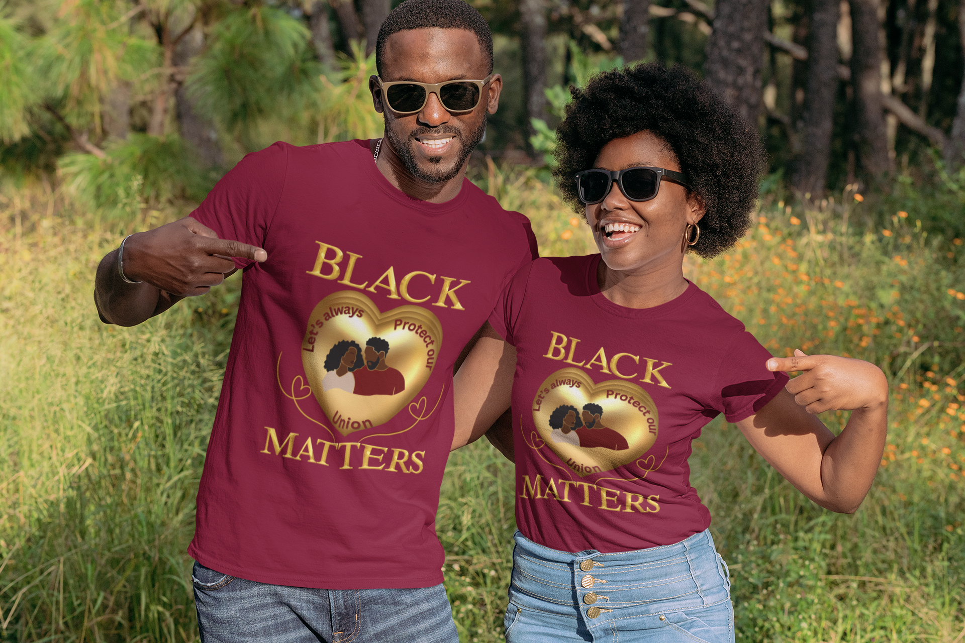 Black Love Matters, BLM T-shirts, Black History Shirts, Valentine Couples T-Shirts, Couples T-shirt with a Golden Heart, Matching T-Shirts product thumbnail image