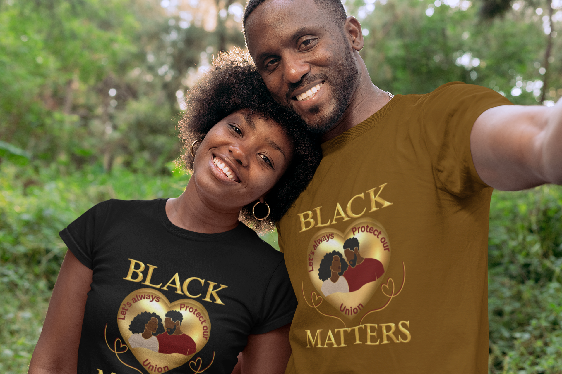 Black Love Matters, BLM T-shirts, Black History Shirts, Valentine Couples T-Shirts, Couples T-shirt with a Golden Heart, Matching T-Shirts product thumbnail image