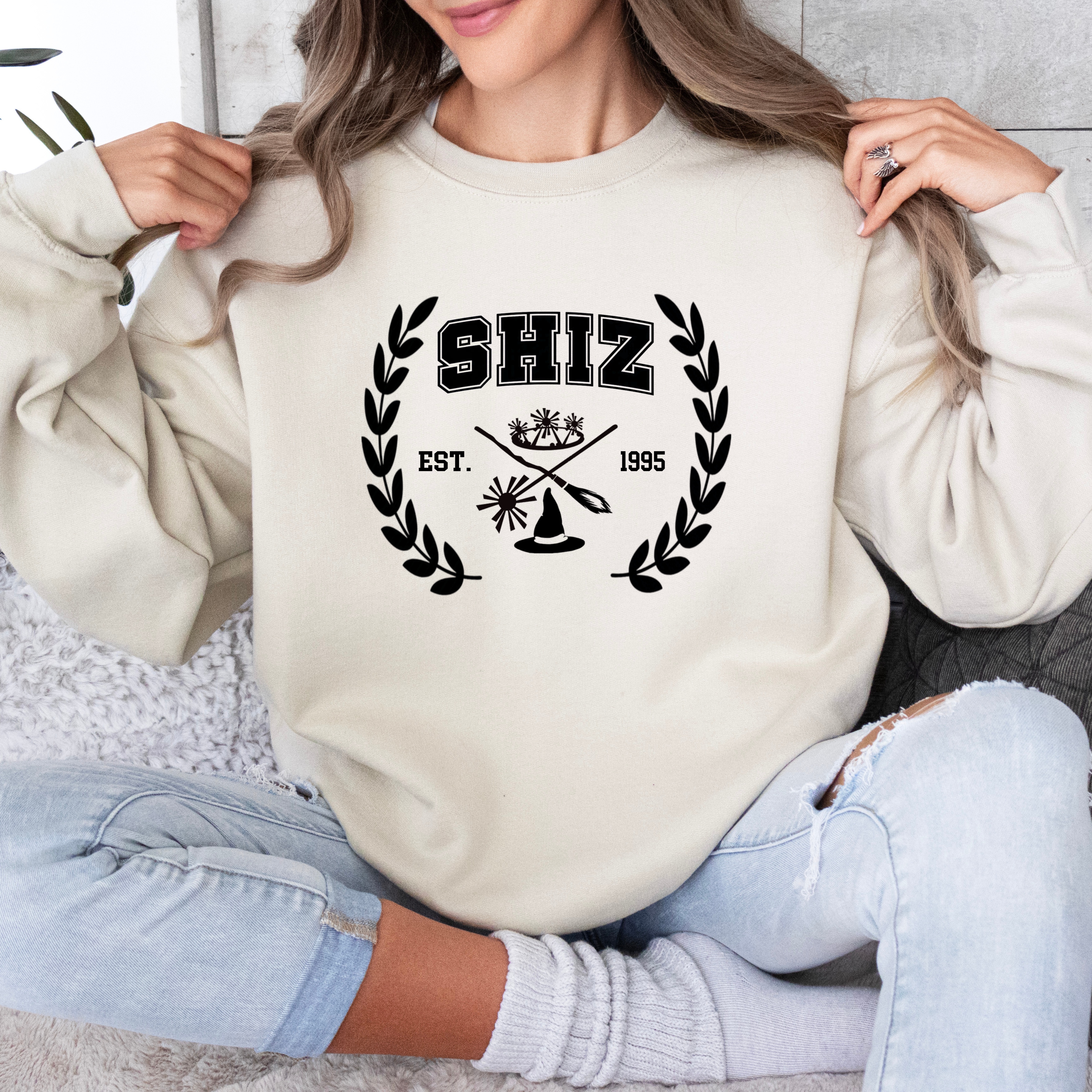 Wicked Shiz University College Sweatshirt, Wicked The Musical Movie, Elphaba and Galinda, Wicked Gift, Wizard of Oz Sweater, Defying Gravity product thumbnail image Wicked Shiz University College Sweatshirt, Wicked The Musical Movie, Elphaba and Galinda, Wicked Gift, Wizard of Oz Sweater, Defying Gravity product thumbnail image