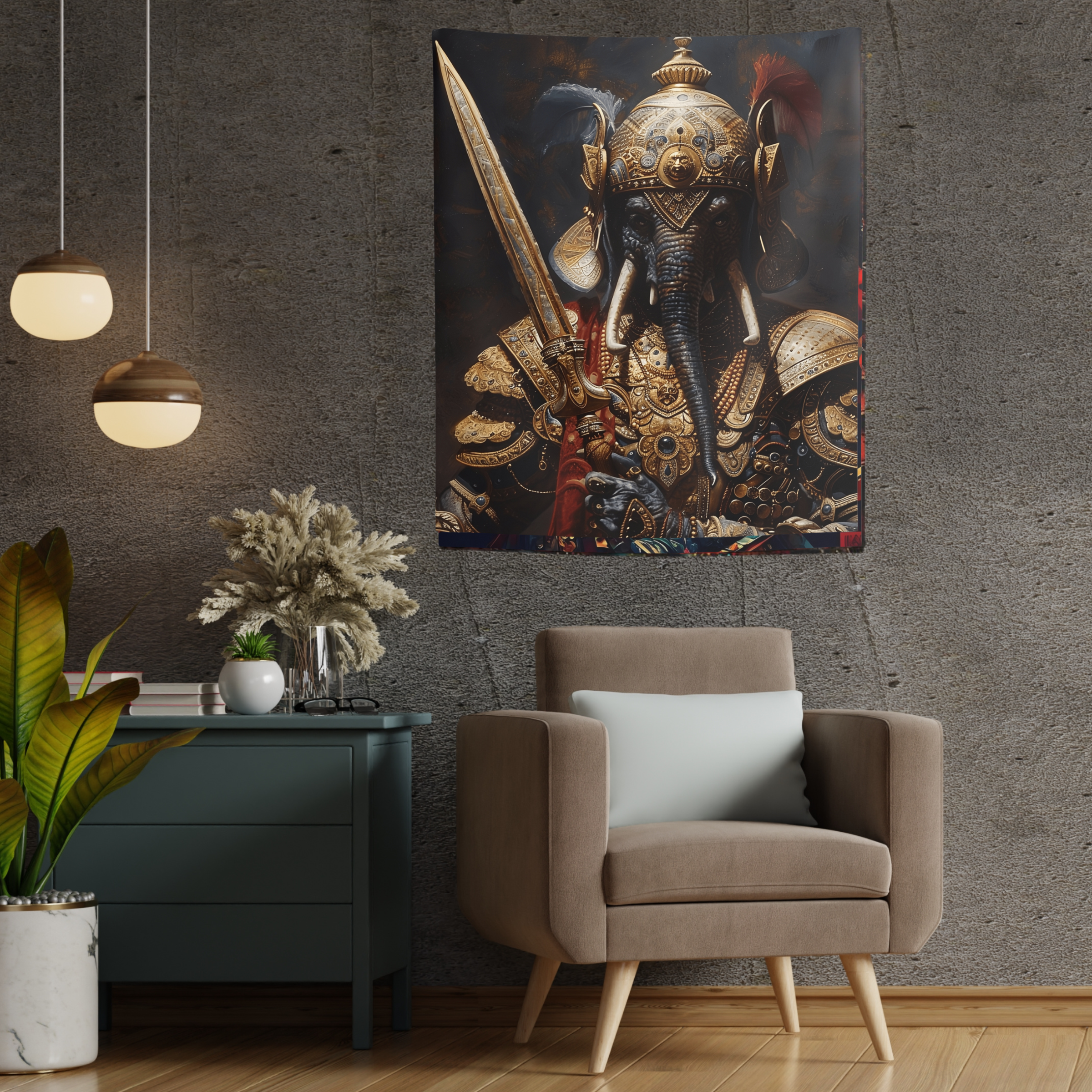 Hindu Elephant Warrior Wall Tapestries