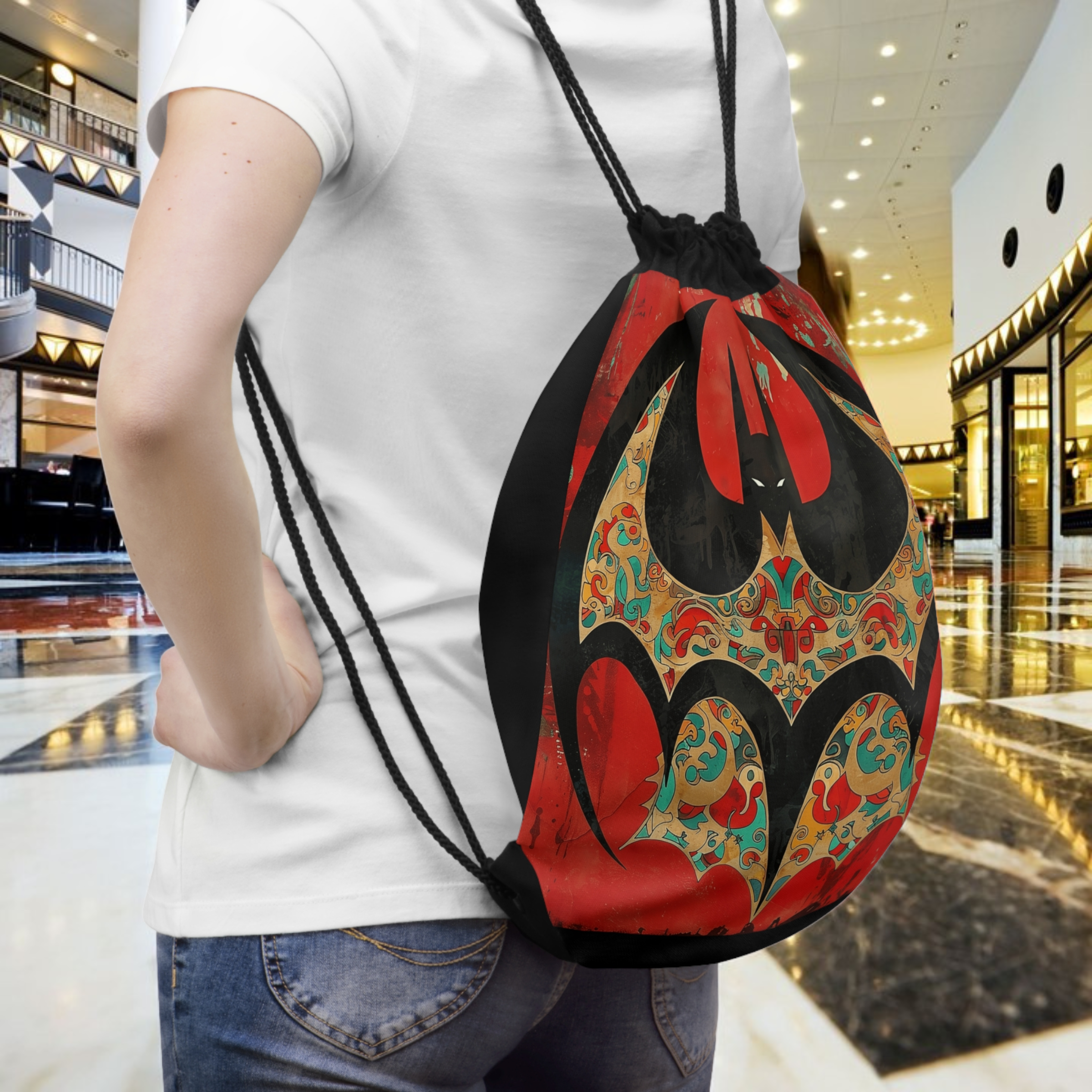 Bat Silhouette Drawstring Bag