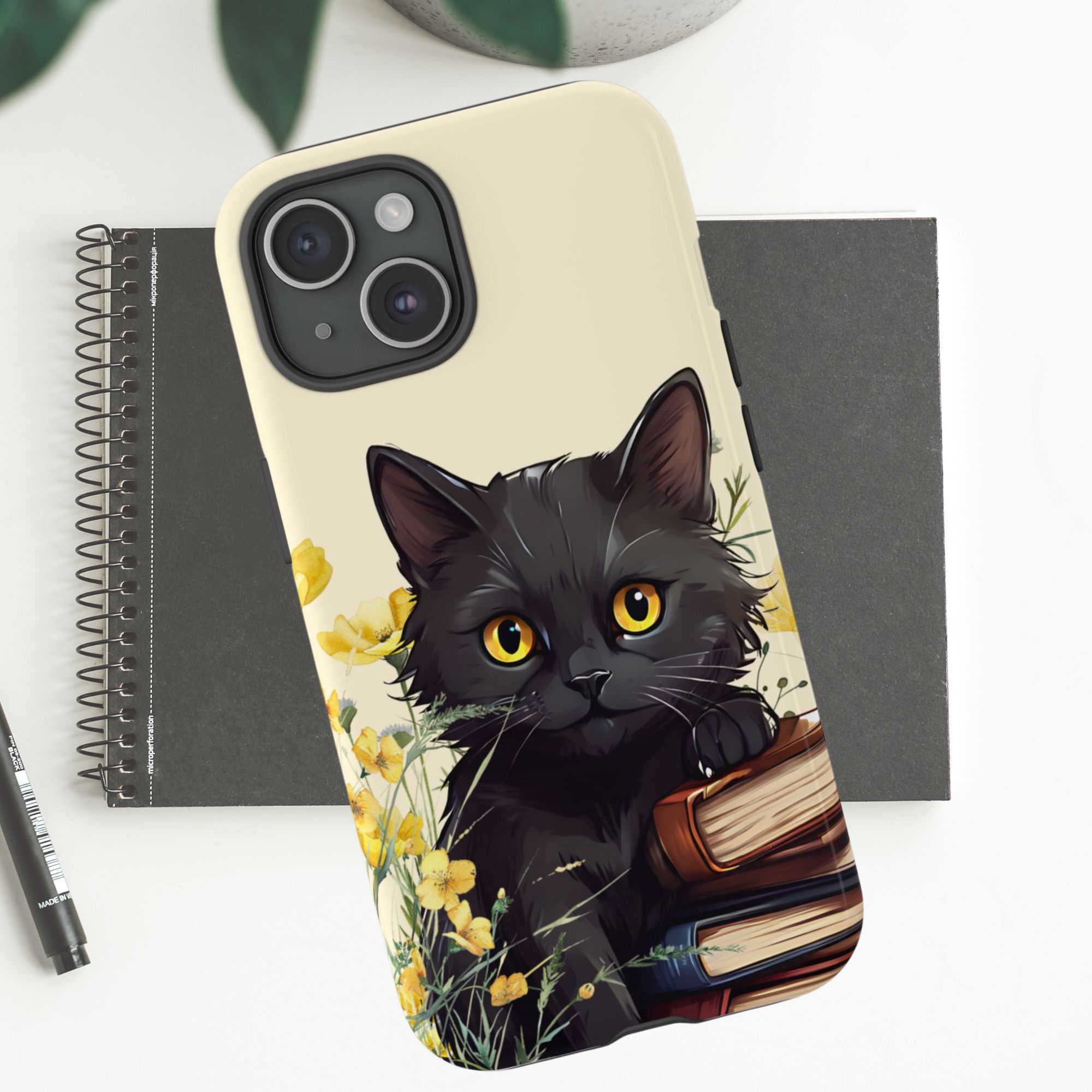 Black Cat and Books Phone Case product thumbnail image Black Cat and Books Phone Case product thumbnail image