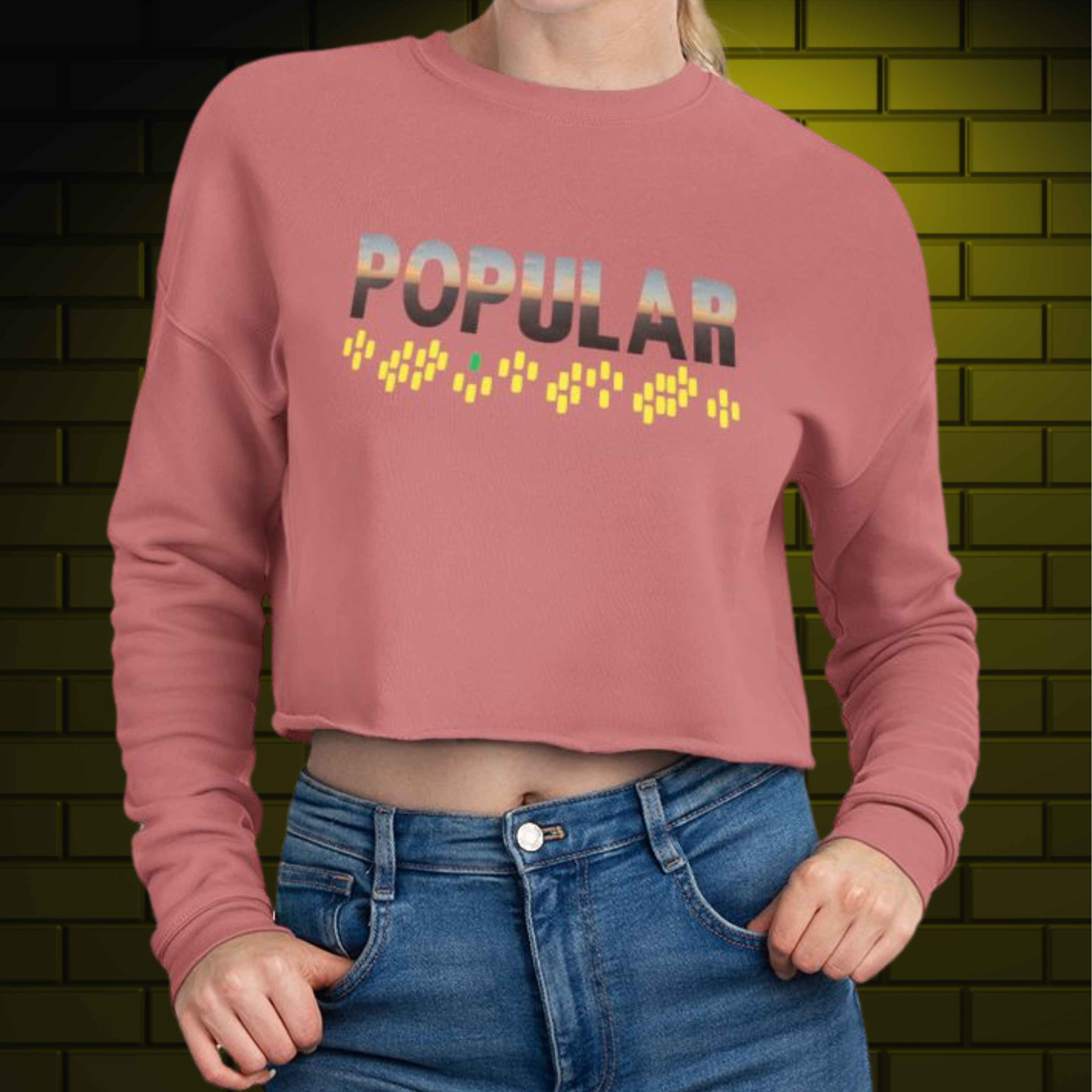 Wicked Popular Cropped Sweatshirt - Bella+Canvas Womens Fleece Top, Broken Yellow Brick Road Design, Relaxed Fit Wicked Popular Cropped Sweatshirt - Bella+Canvas Womens Fleece Top, Broken Yellow Brick Road Design, Relaxed Fit