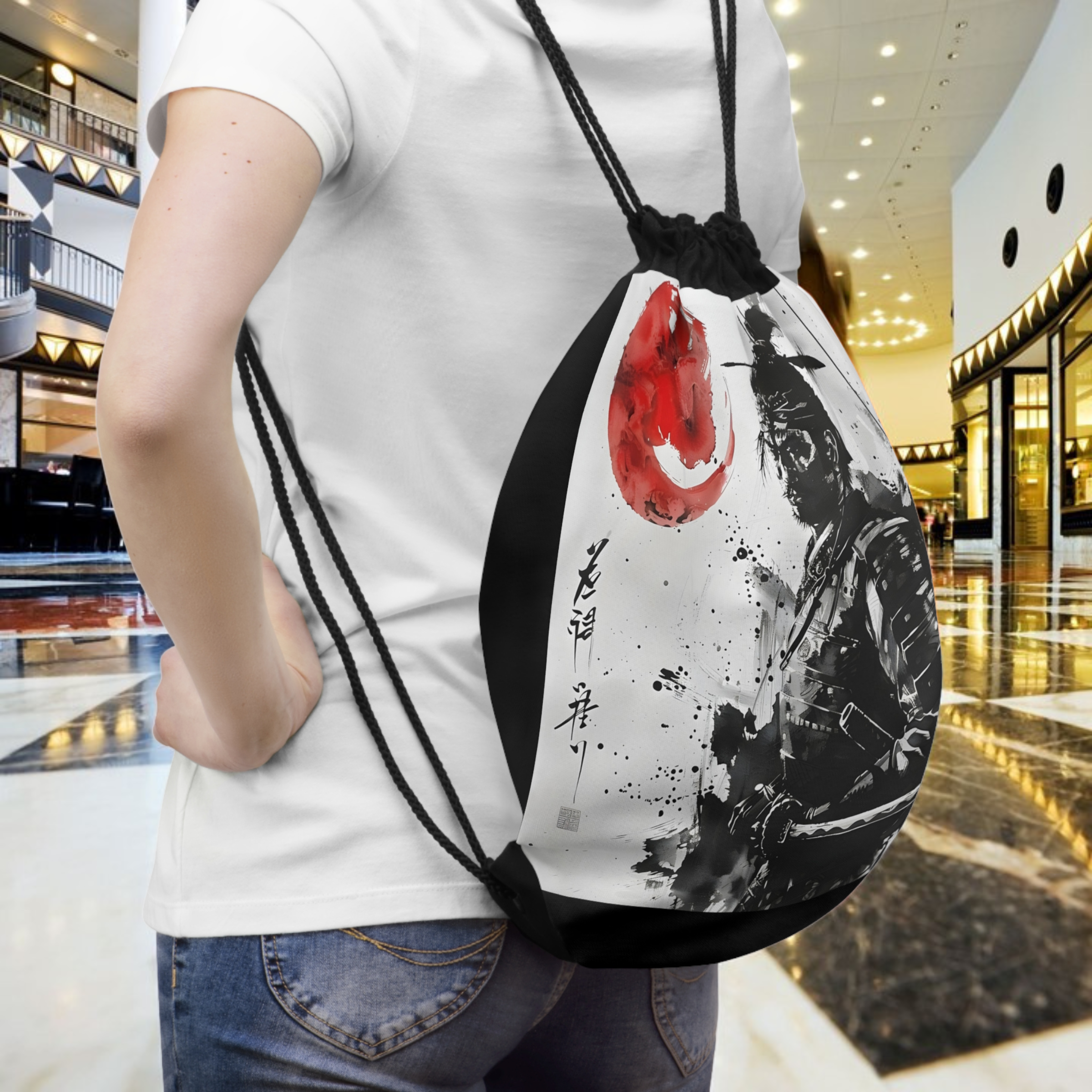 Samurai Warrior Ink Portrait Drawstring Bag