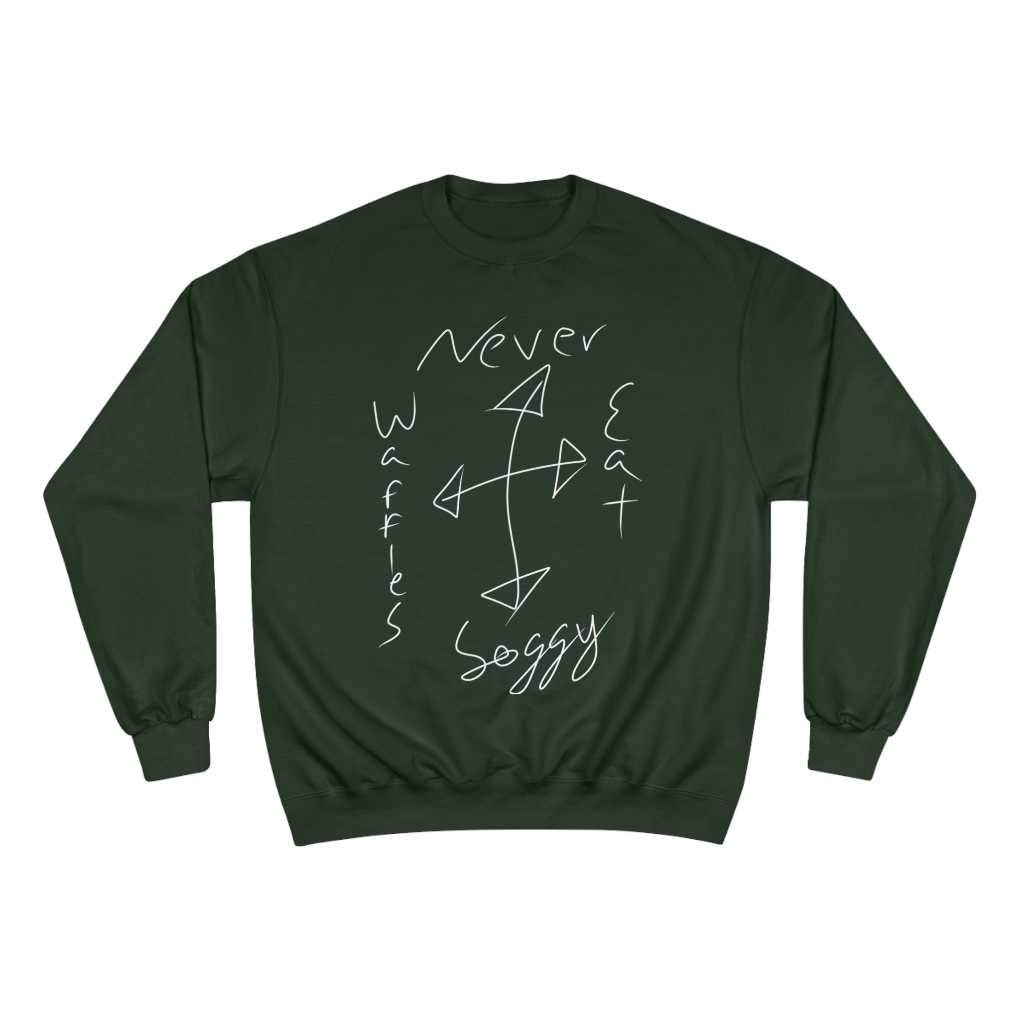 'Never Eat Soggy Waffles' x 'Nowhere to Go' Champion Crewneck