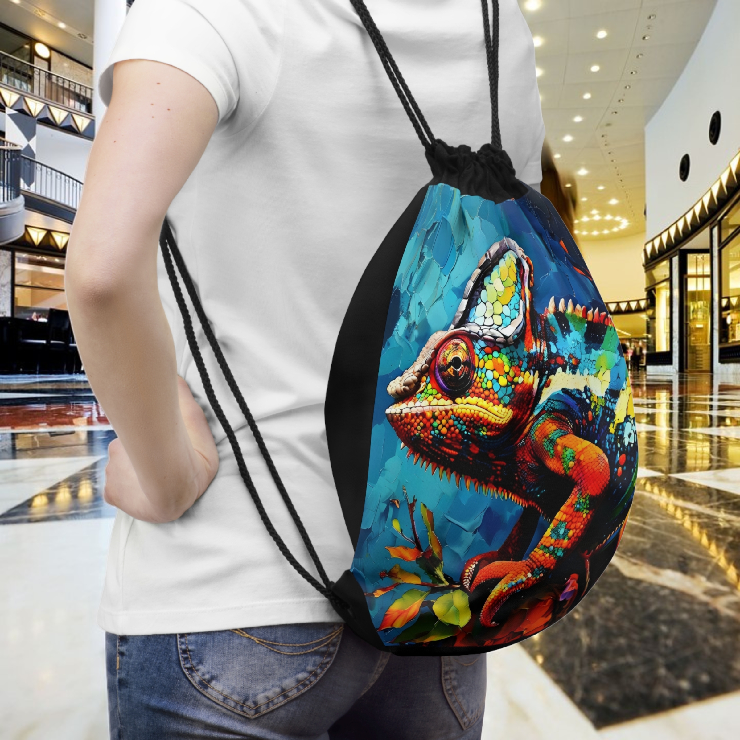 Colorful Chameleon Drawstring Bag
