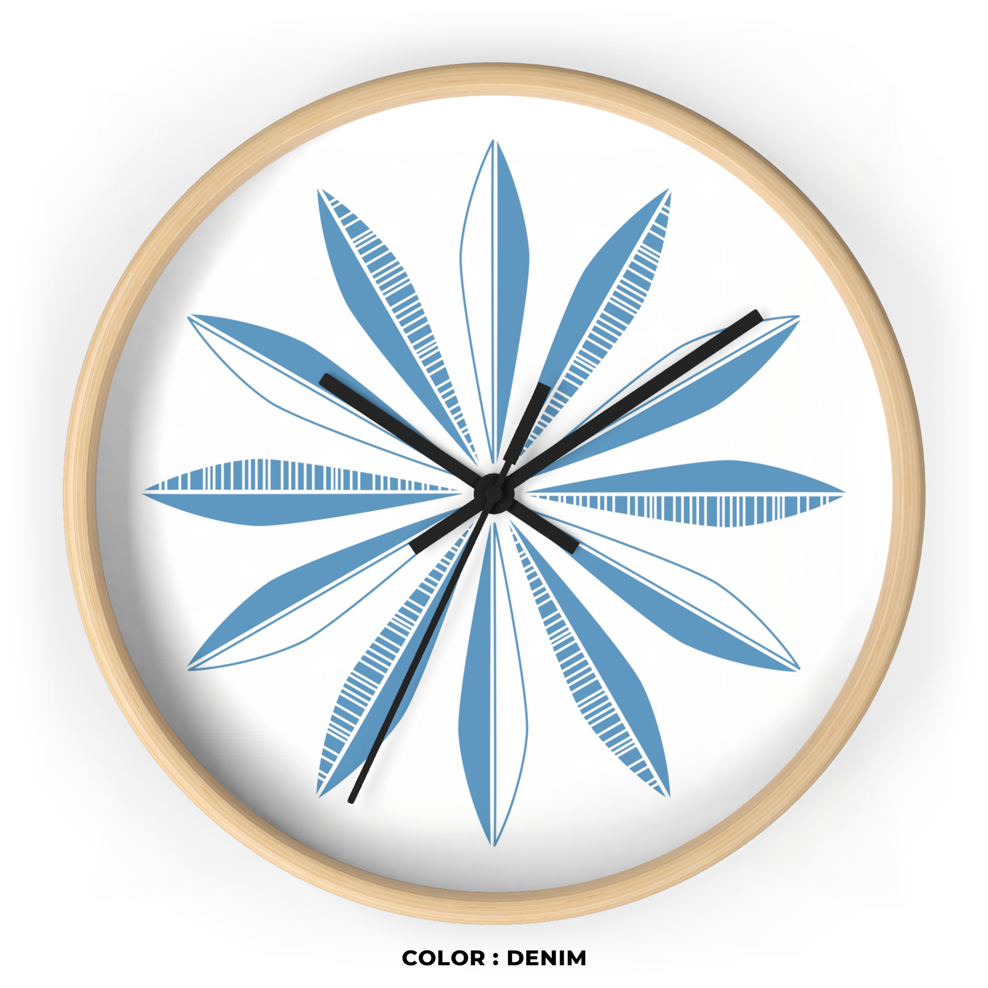 Retro Feathers Wall Clock in Denim on White product thumbnail image