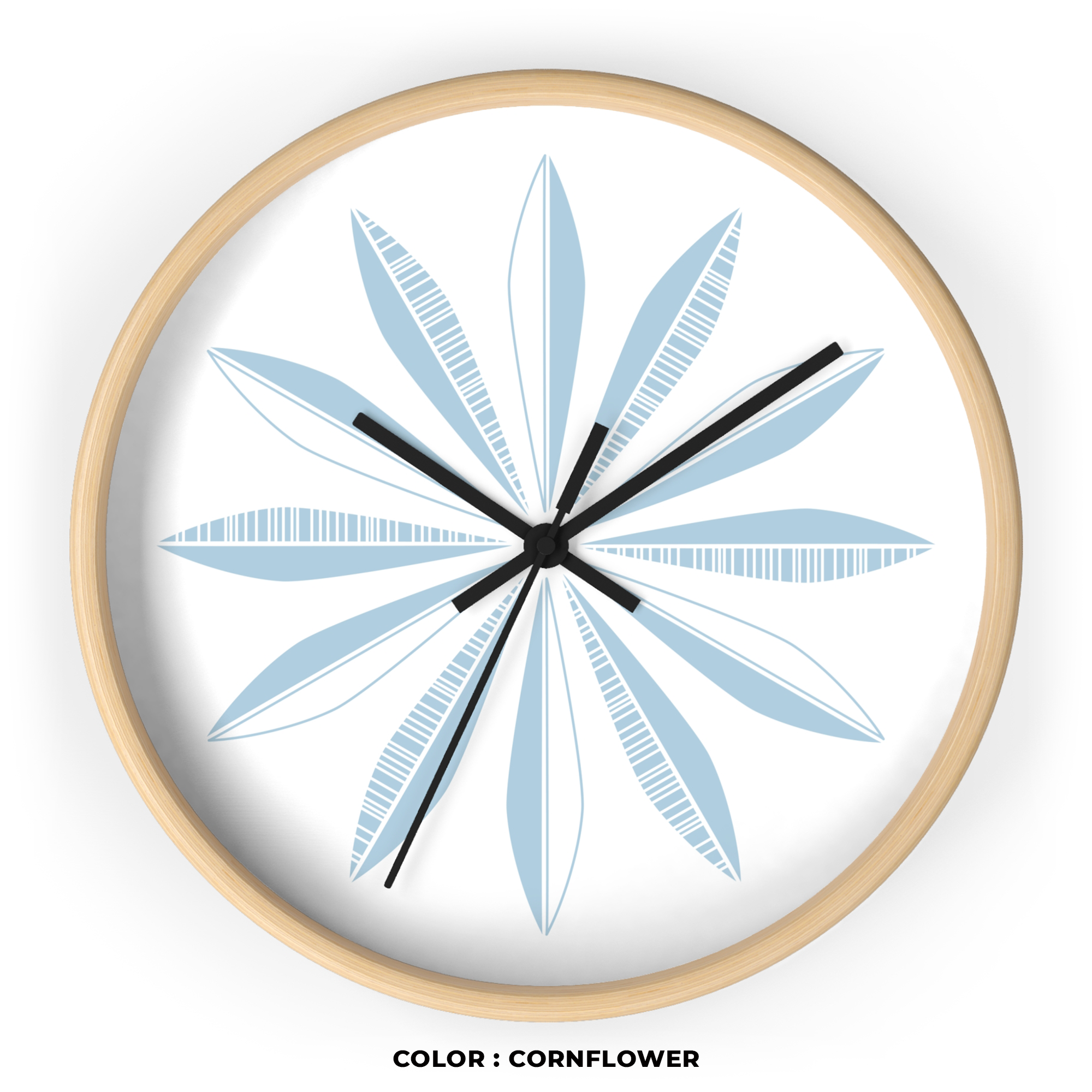 Retro Feathers Wall Clock in Cornflower on White product thumbnail image