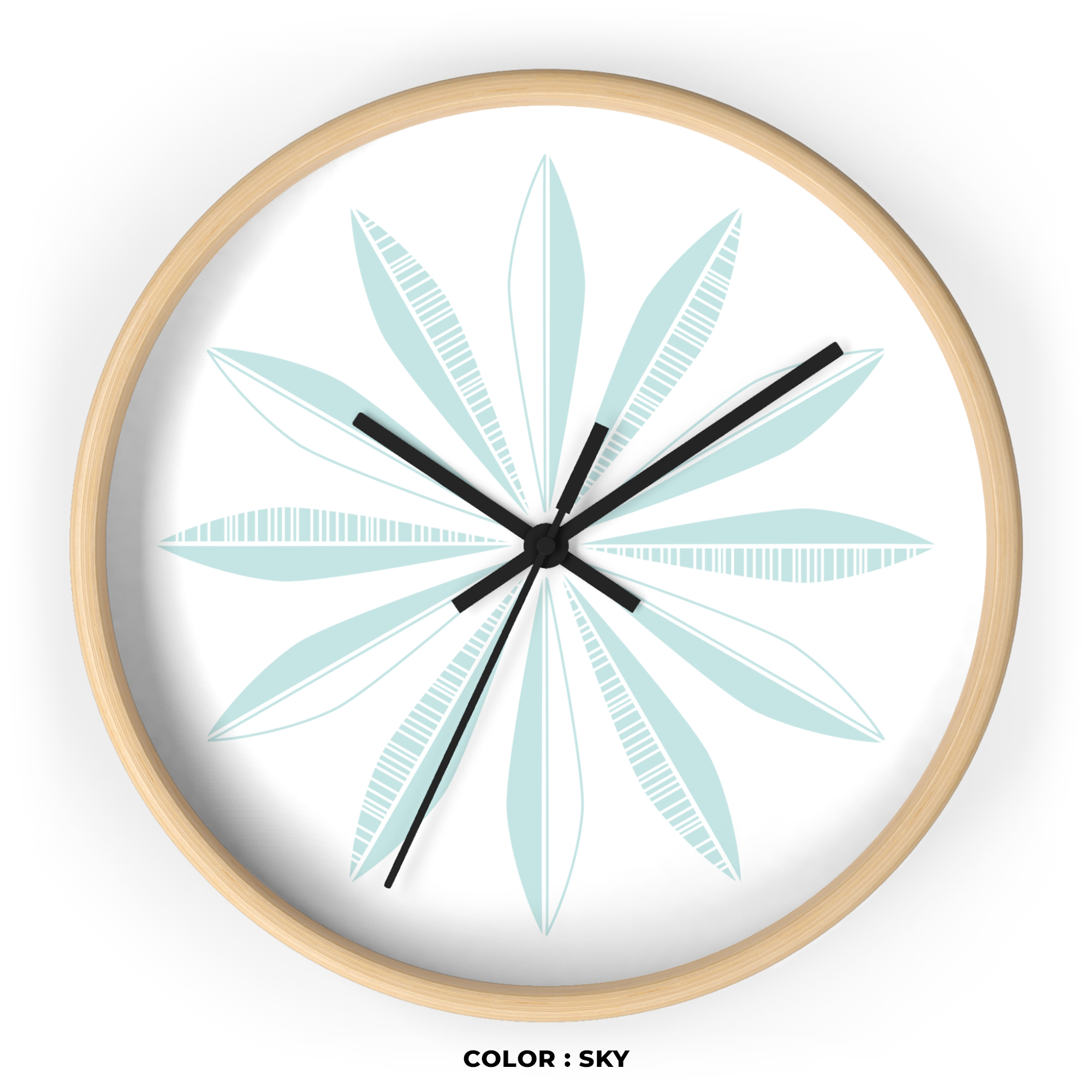 Retro Feathers Wall Clock in Sky on White product thumbnail image