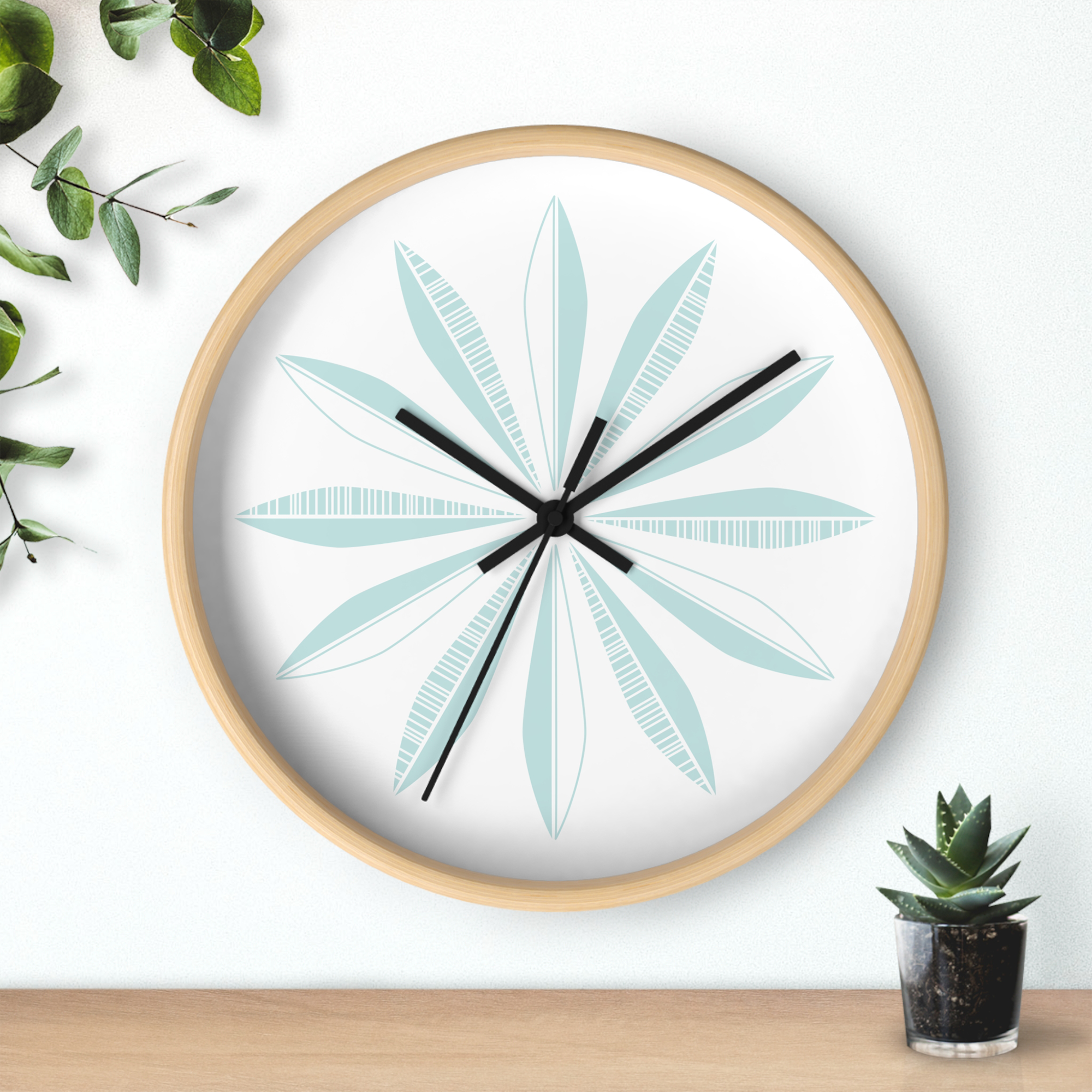 Retro Feathers Wall Clock in Sky on White product thumbnail image