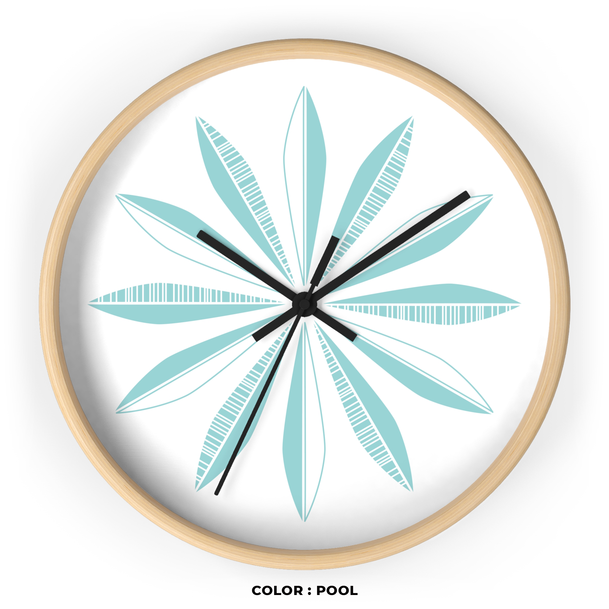 Retro Feather Wall Clock in Pool on White product thumbnail image