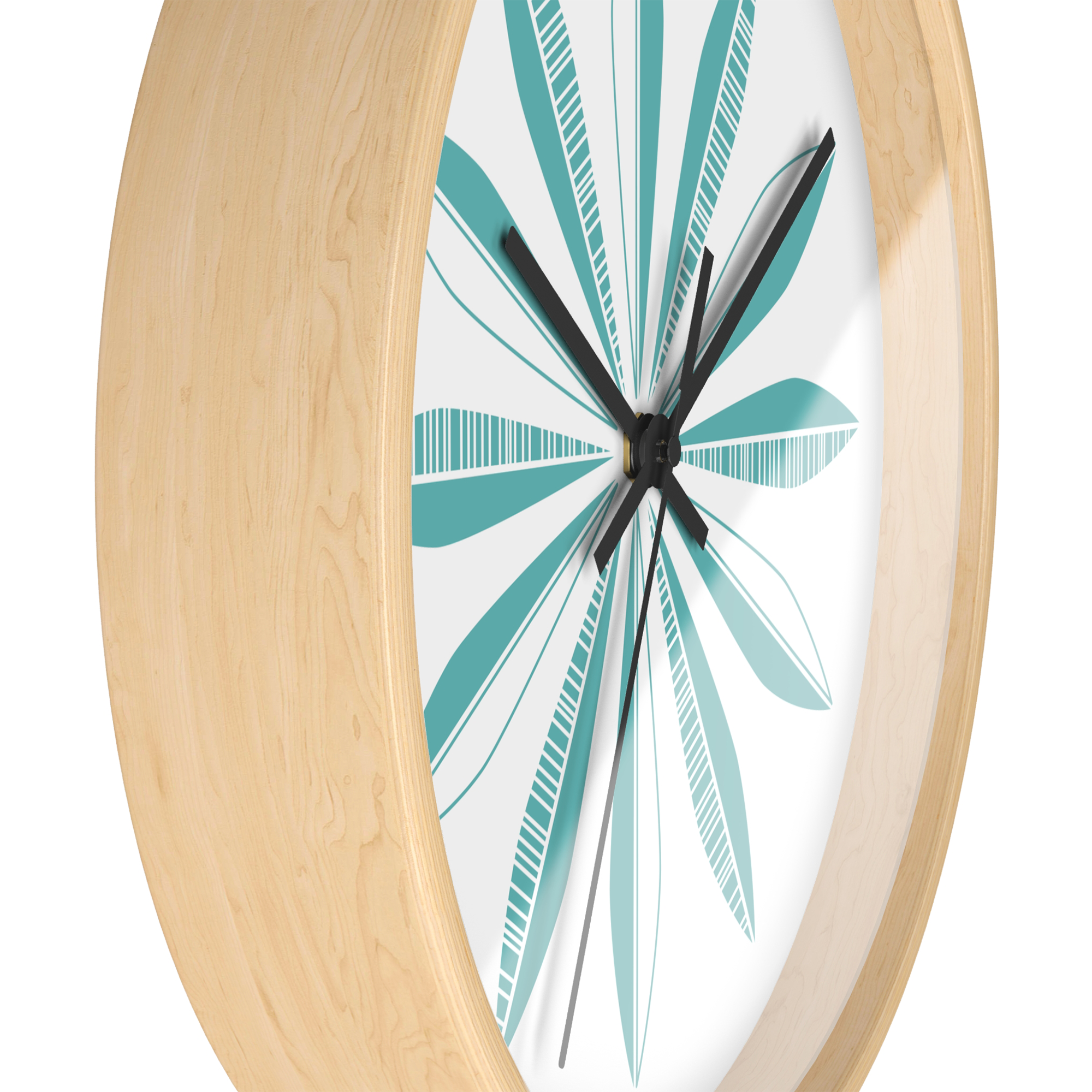 Retro Feathers Wall Clock in Turquoise on White product thumbnail image