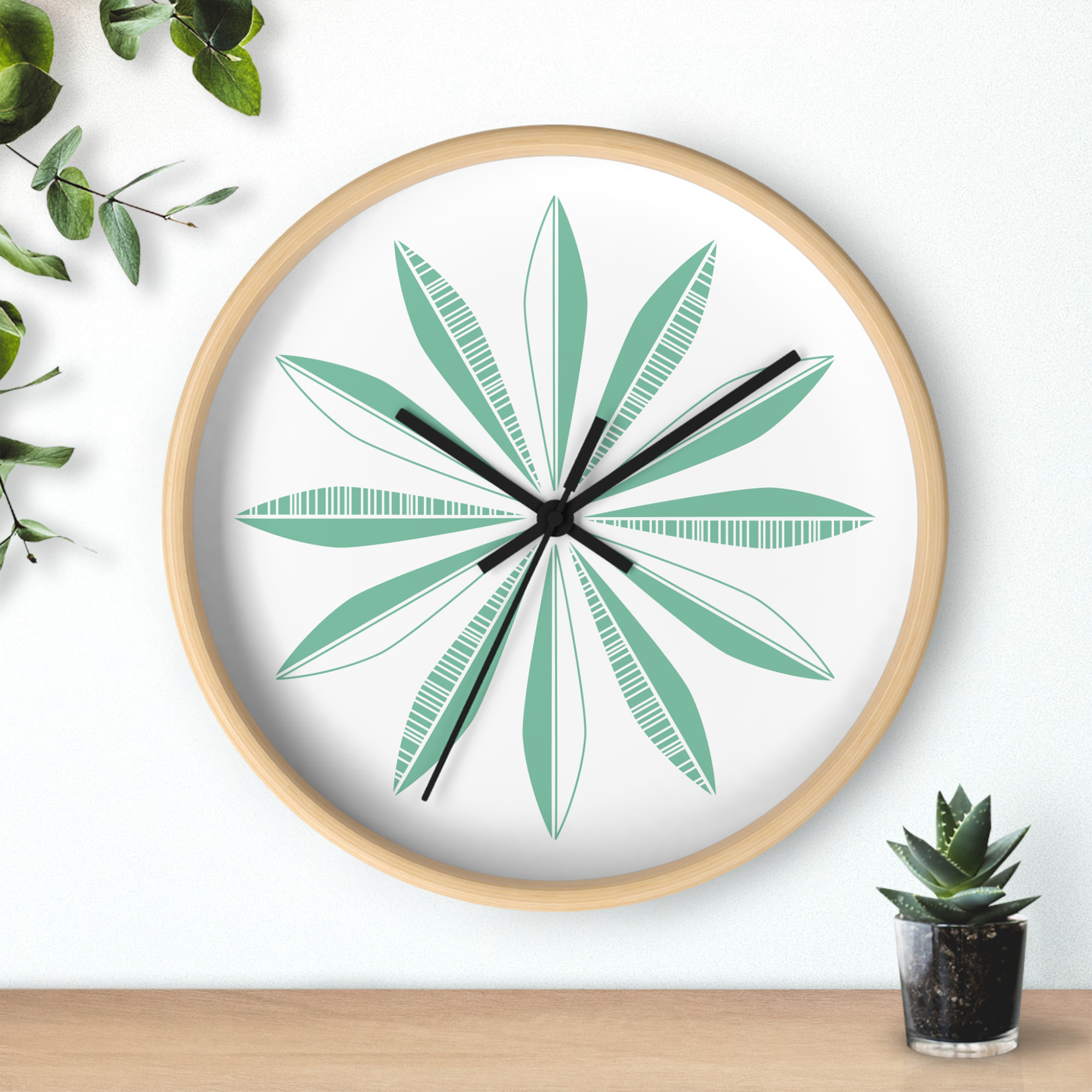 Retro Feathers Wall Clock in Peacock on White product thumbnail image
