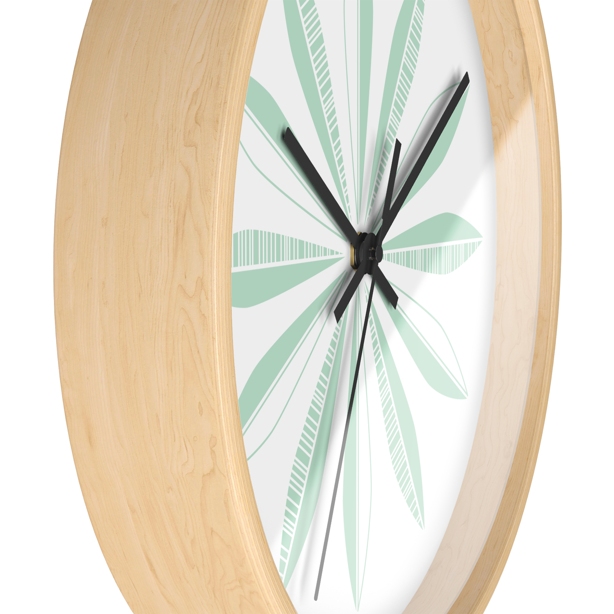 Retro Feathers Wall Clock in Mint on White product thumbnail image