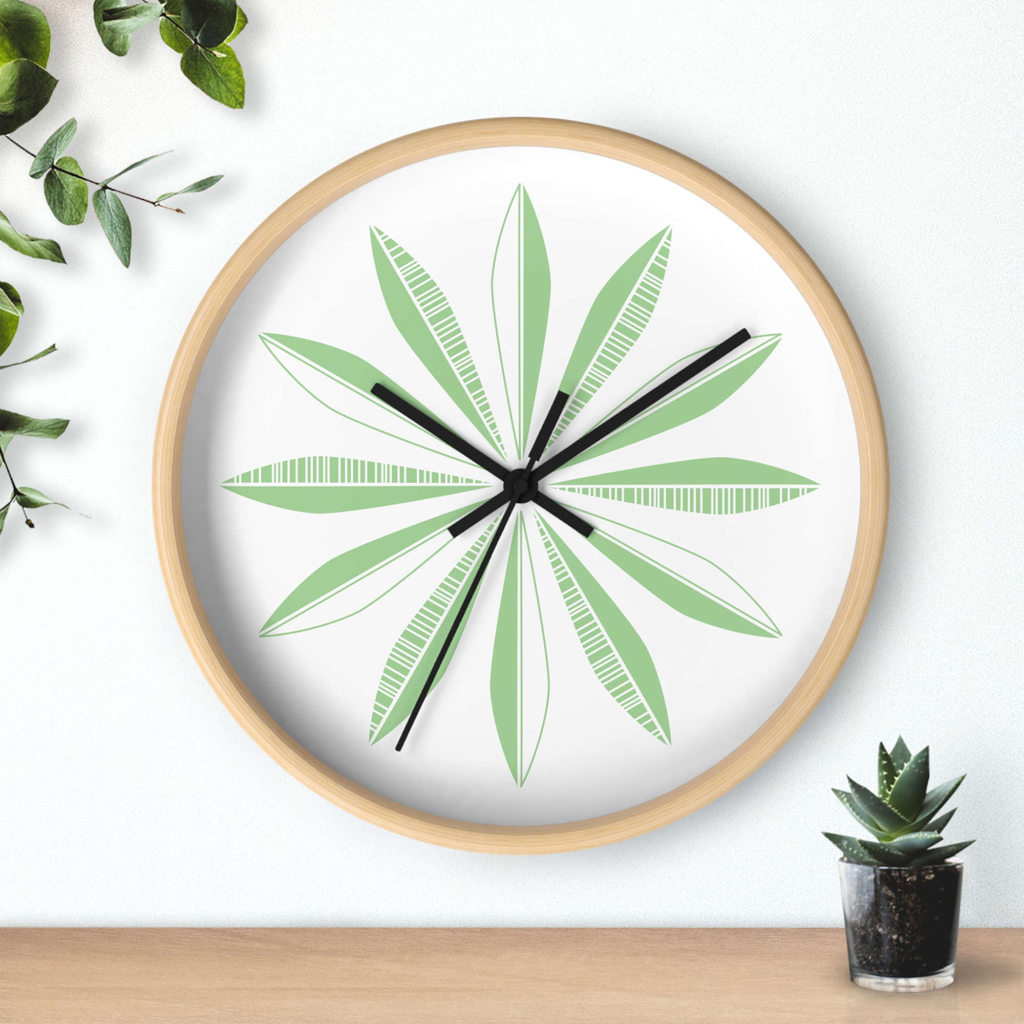 Retro Feathers Wall Clock in Jadeite on White product thumbnail image
