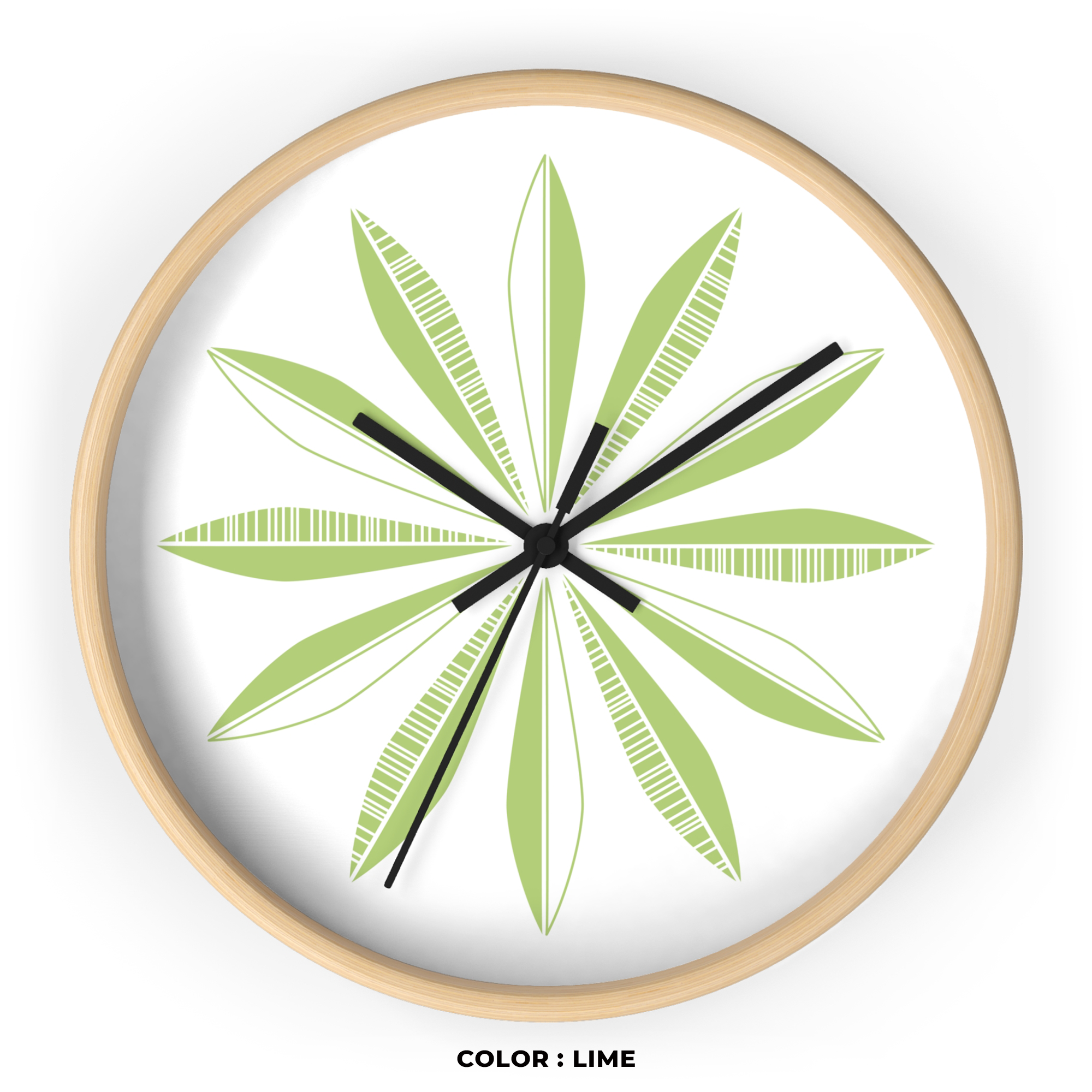 Retro Feathers Wall Clock in Lime on White product thumbnail image