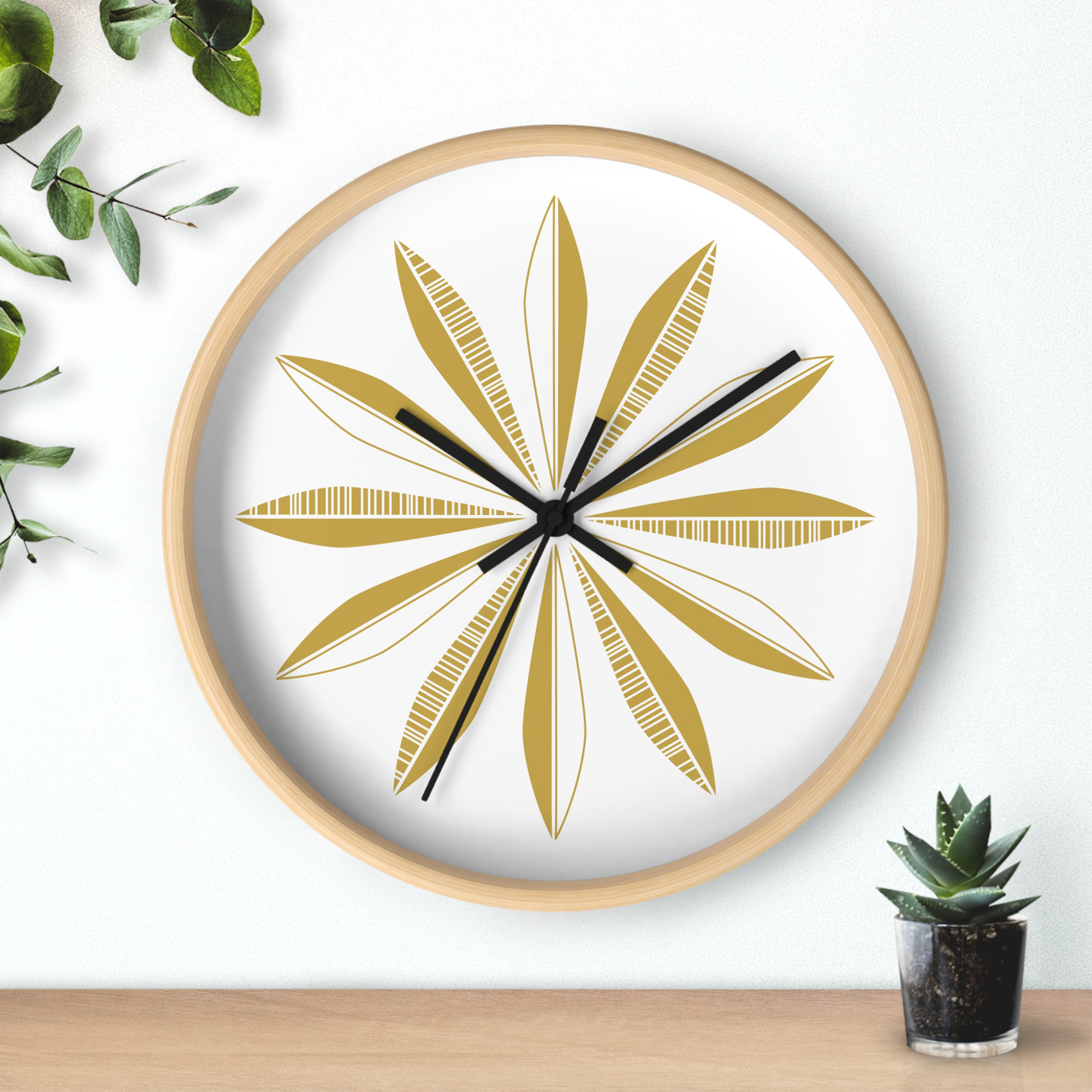 Retro Feather Wall Clock in Caramel on White product thumbnail image