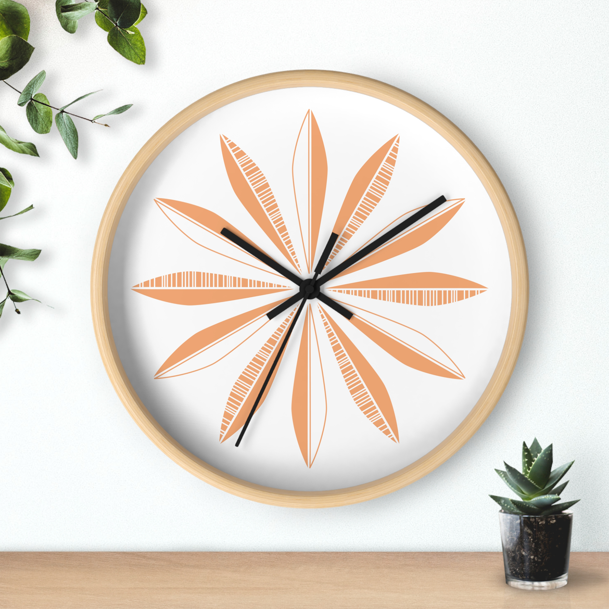 Retro Feathers Wall Clock in Clementine on White product thumbnail image
