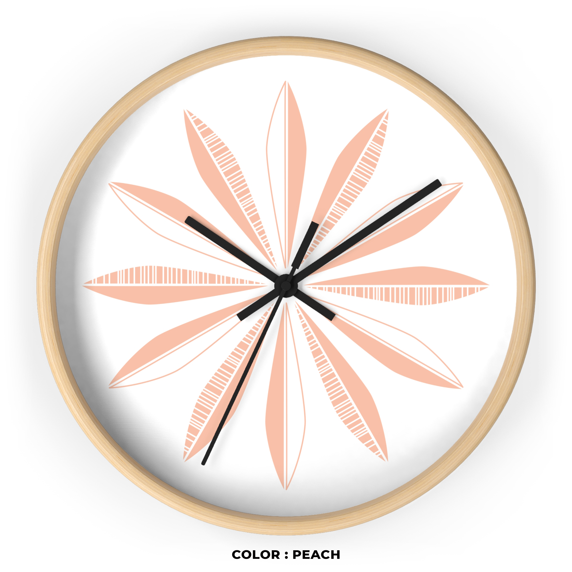 Retro Feathers Wall Clock in Peach on White product thumbnail image