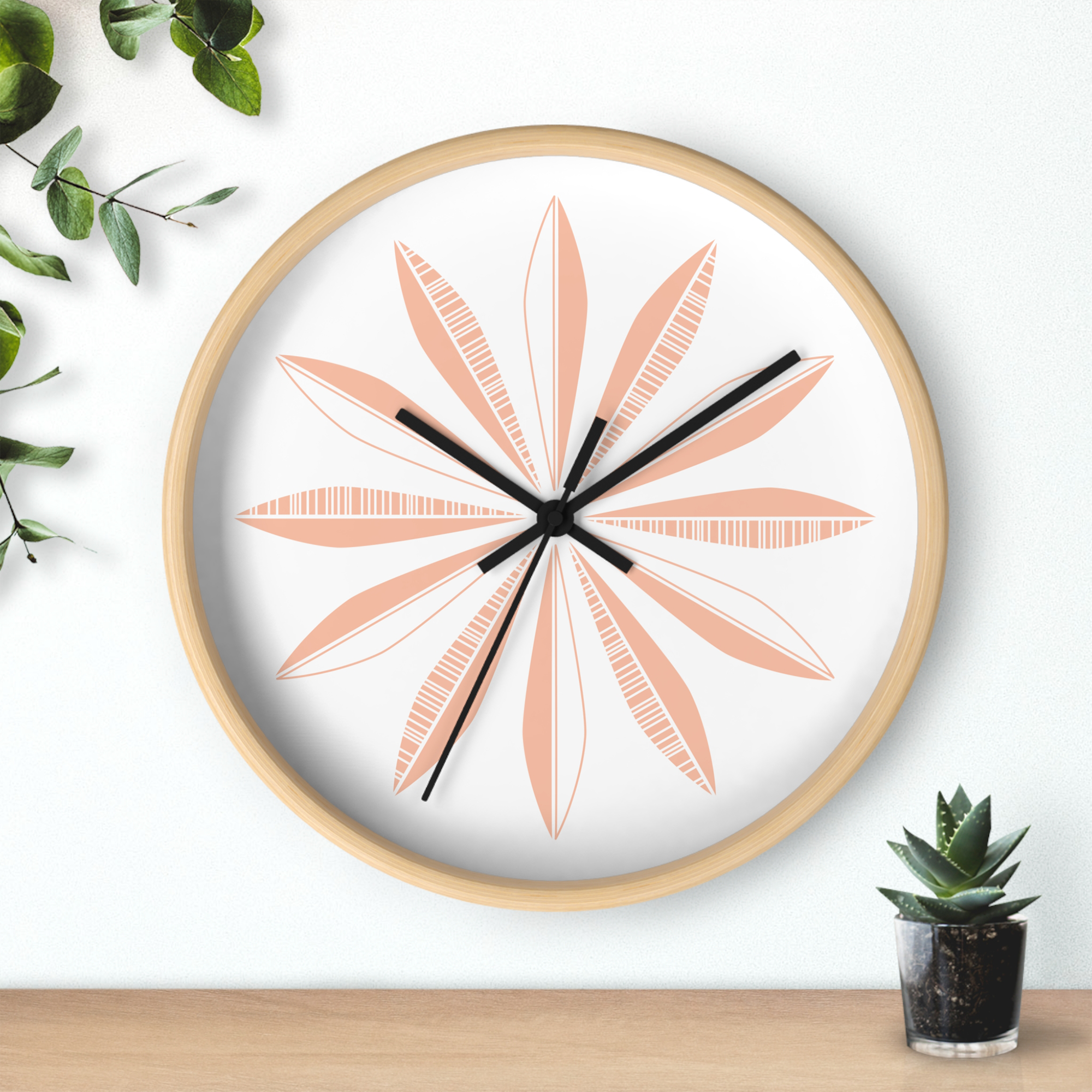Retro Feathers Wall Clock in Peach on White product thumbnail image