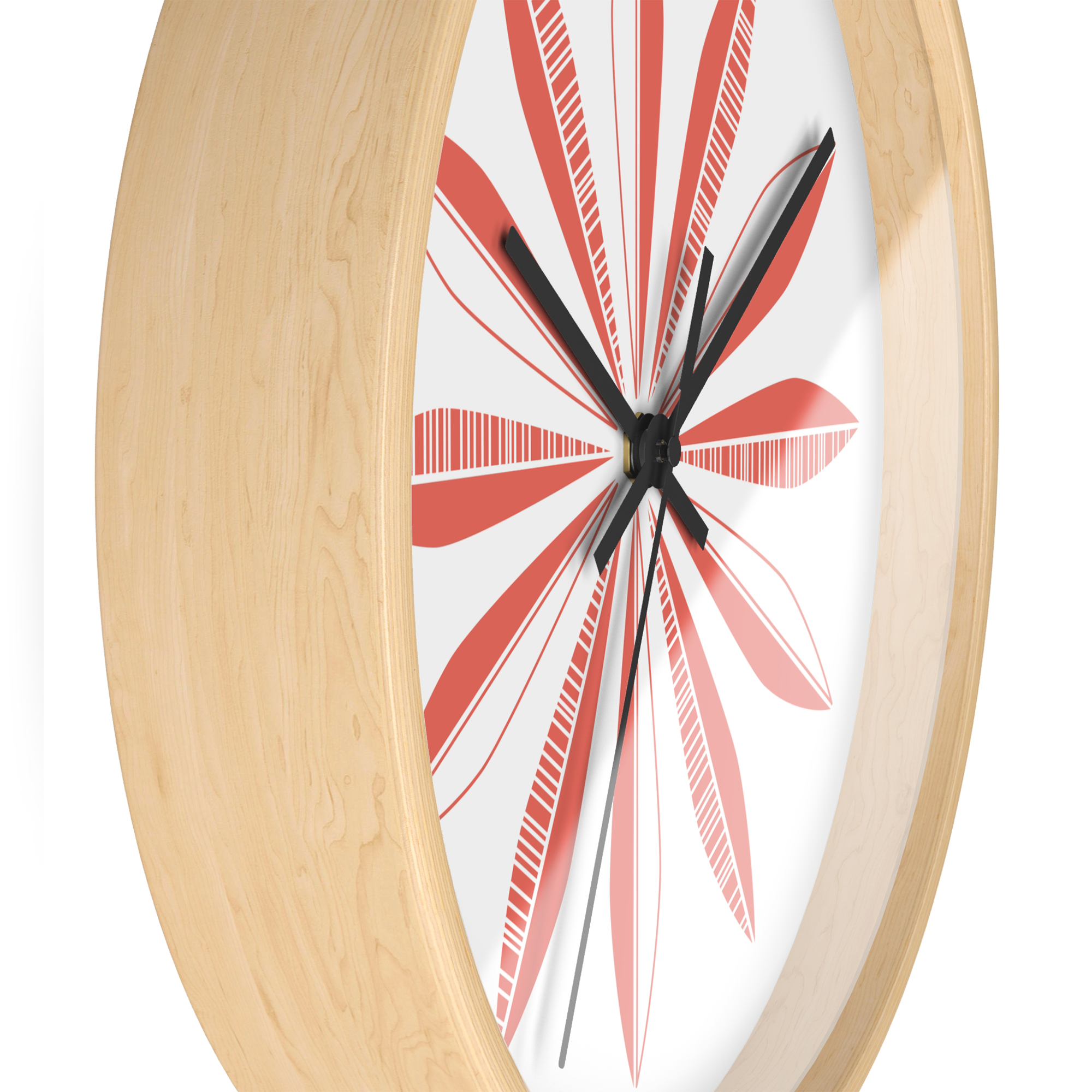 Retro Feathers Wall Clock in Cherry on White product thumbnail image Retro Feathers Wall Clock in Cherry on White product thumbnail image