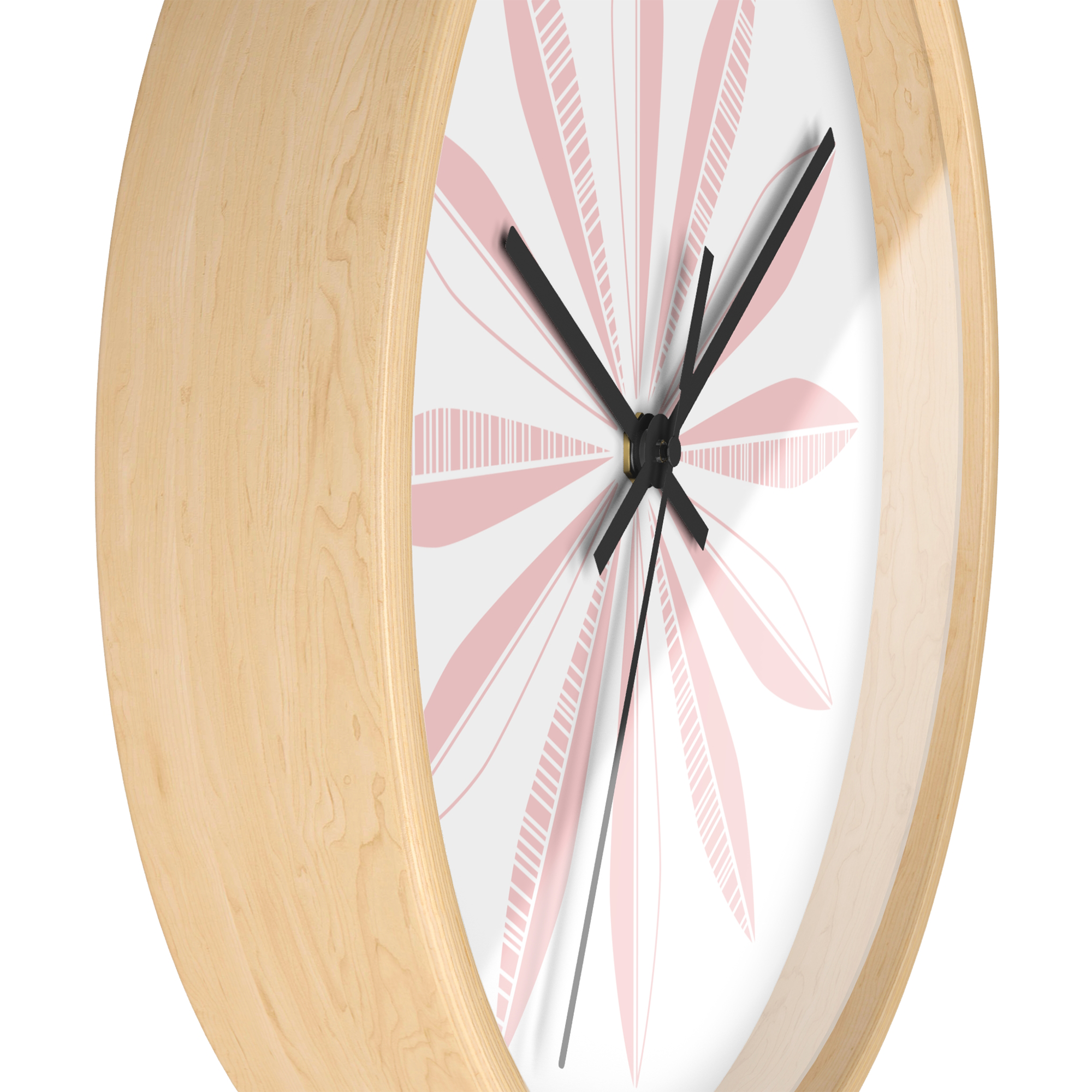 Retro Feathers Wall Clock in Bubblegum on White product thumbnail image Retro Feathers Wall Clock in Bubblegum on White product thumbnail image