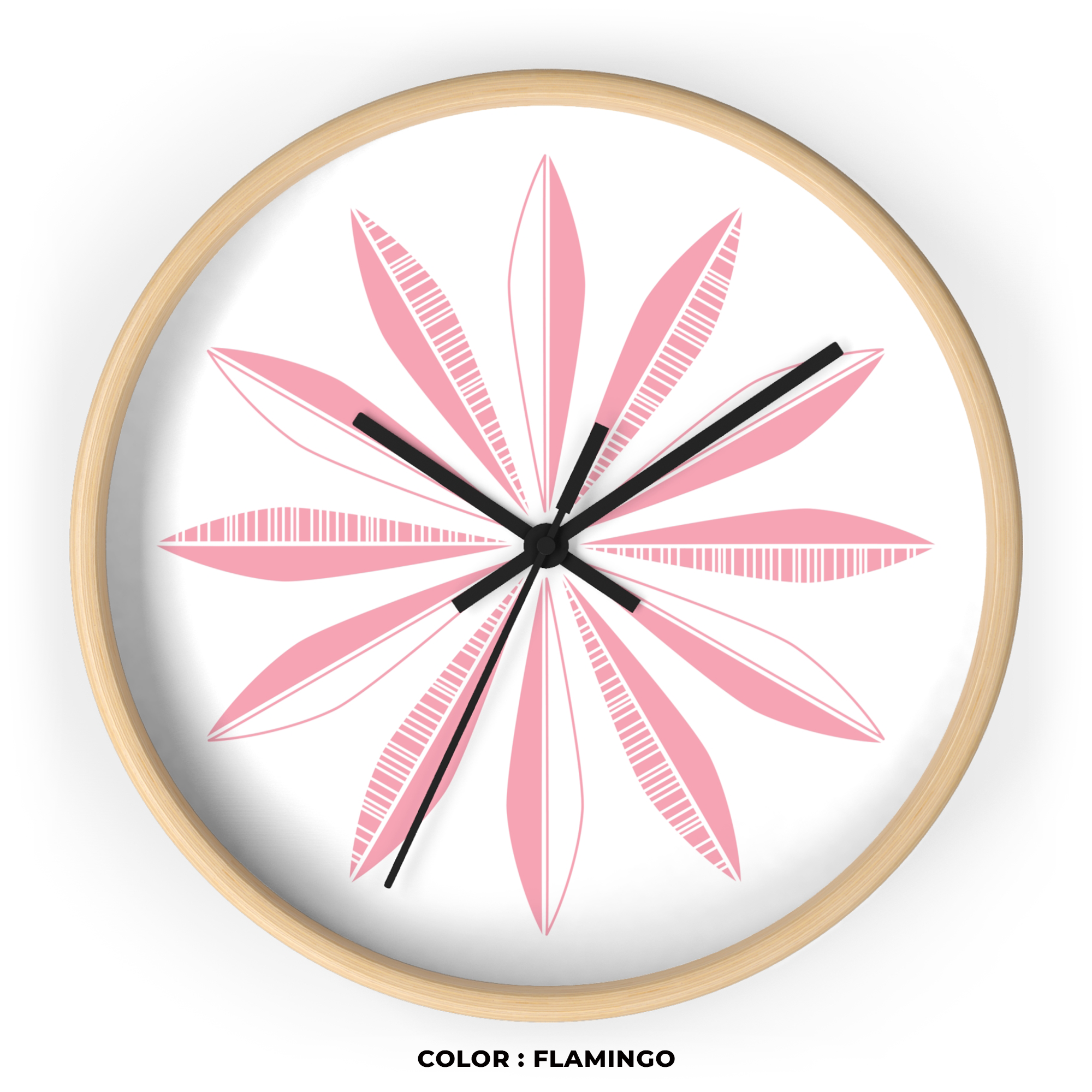 Retro Feathers Wall Clock in Flamingo on White product thumbnail image Retro Feathers Wall Clock in Flamingo on White product thumbnail image