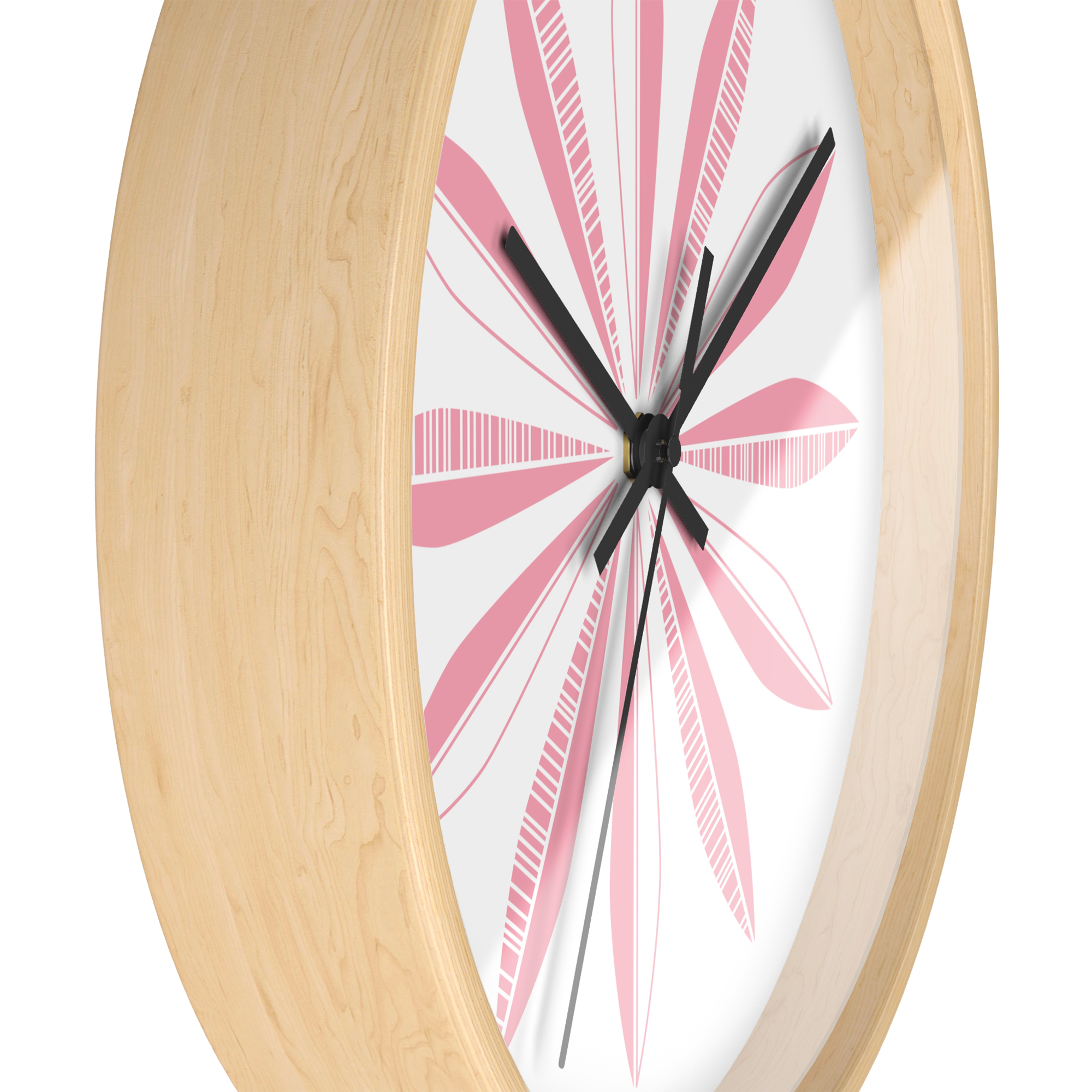 Retro Feathers Wall Clock in Flamingo on White product thumbnail image Retro Feathers Wall Clock in Flamingo on White product thumbnail image