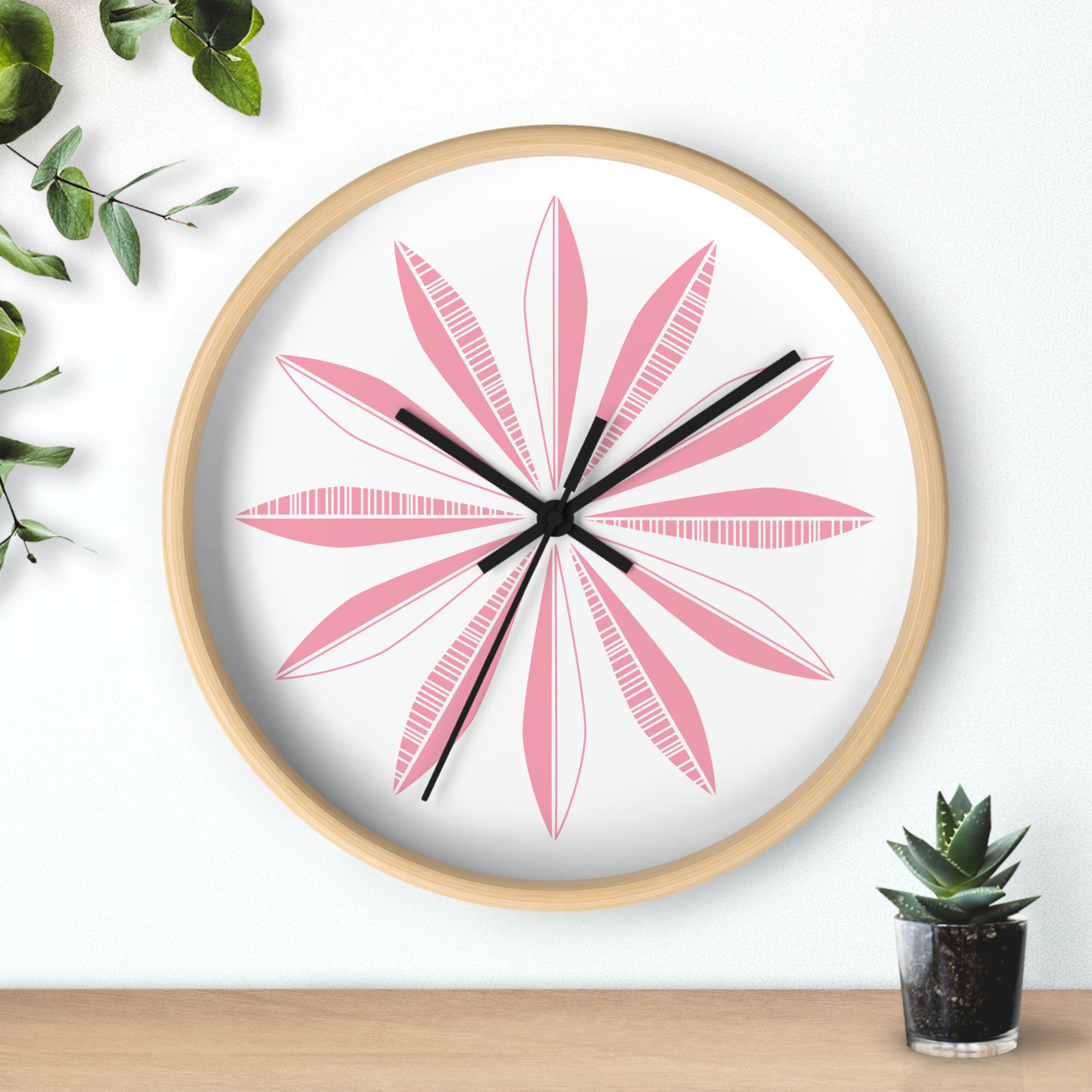 Retro Feathers Wall Clock in Flamingo on White product thumbnail image Retro Feathers Wall Clock in Flamingo on White product thumbnail image
