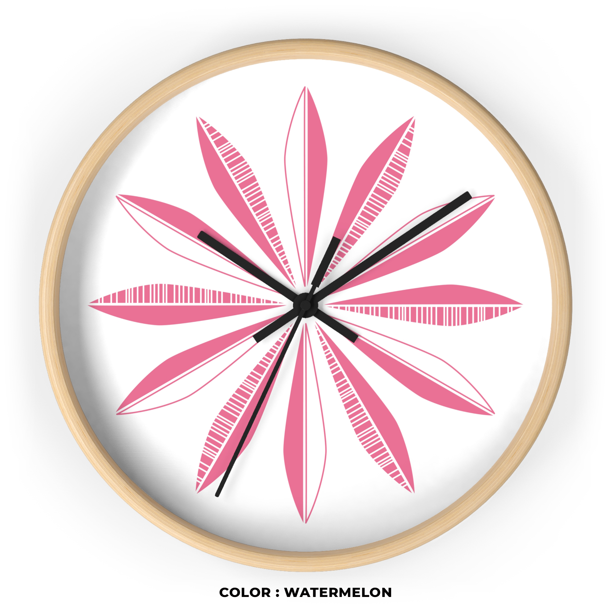Retro Feathers Wall Clock in Watermelon on White product thumbnail image Retro Feathers Wall Clock in Watermelon on White product thumbnail image