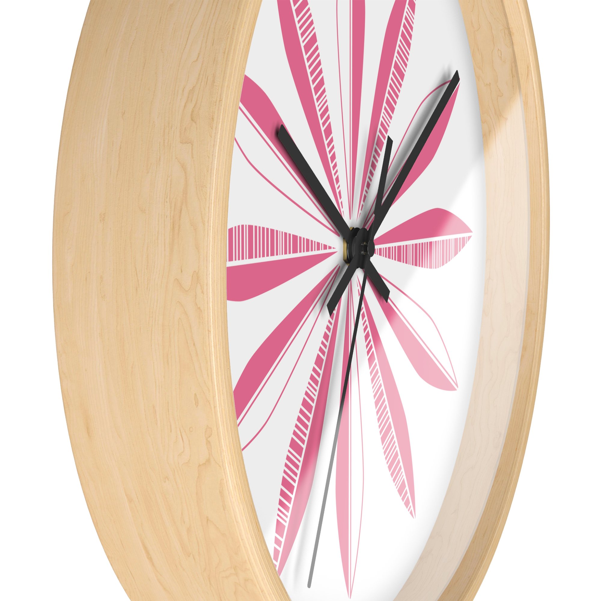 Retro Feathers Wall Clock in Watermelon on White product thumbnail image Retro Feathers Wall Clock in Watermelon on White product thumbnail image